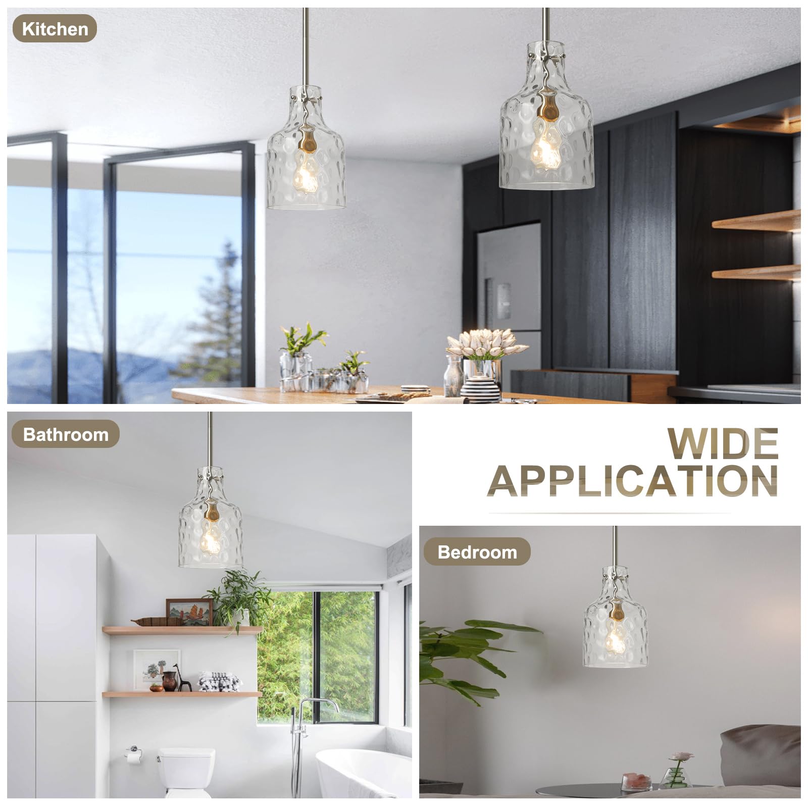 Wilon Modern Glass Pendant Lighting For Kitchen Island, Farmhouse Pendant Lights For Dining Room Kitchen Sink, Adjustable Hangin