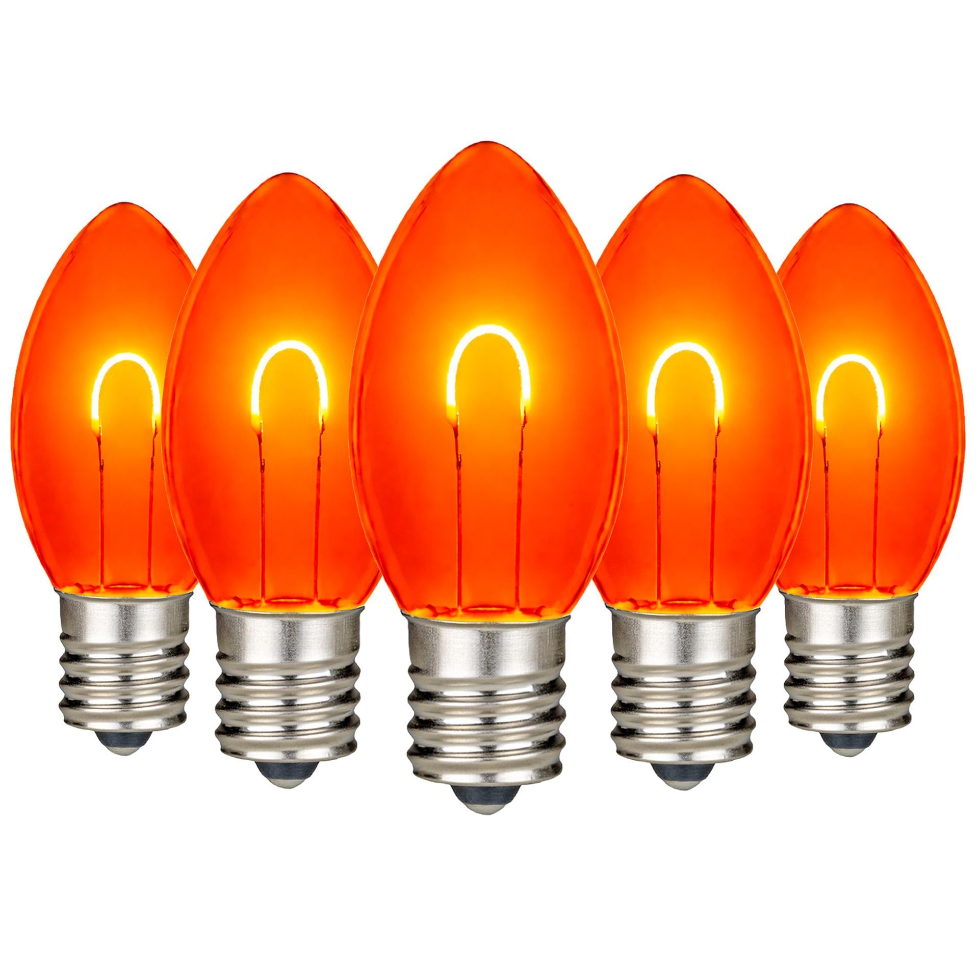Festive Living 25 Pack Orange C9 LED Replacement Bulbs - Dimmable U-Shaped Flex Filament, Shatterproof Plastic C9 Bulbs, E17 Int