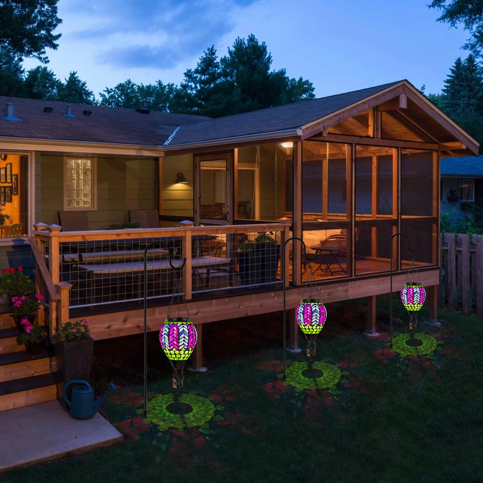 Dreamskip Mosaic Hot Air Balloon Solar Lanterns Outdoor Waterproof  Colorful Glass Solar Hanging Lantern Lights For Garden Patio Yard Gifts For Women Mom Grandma