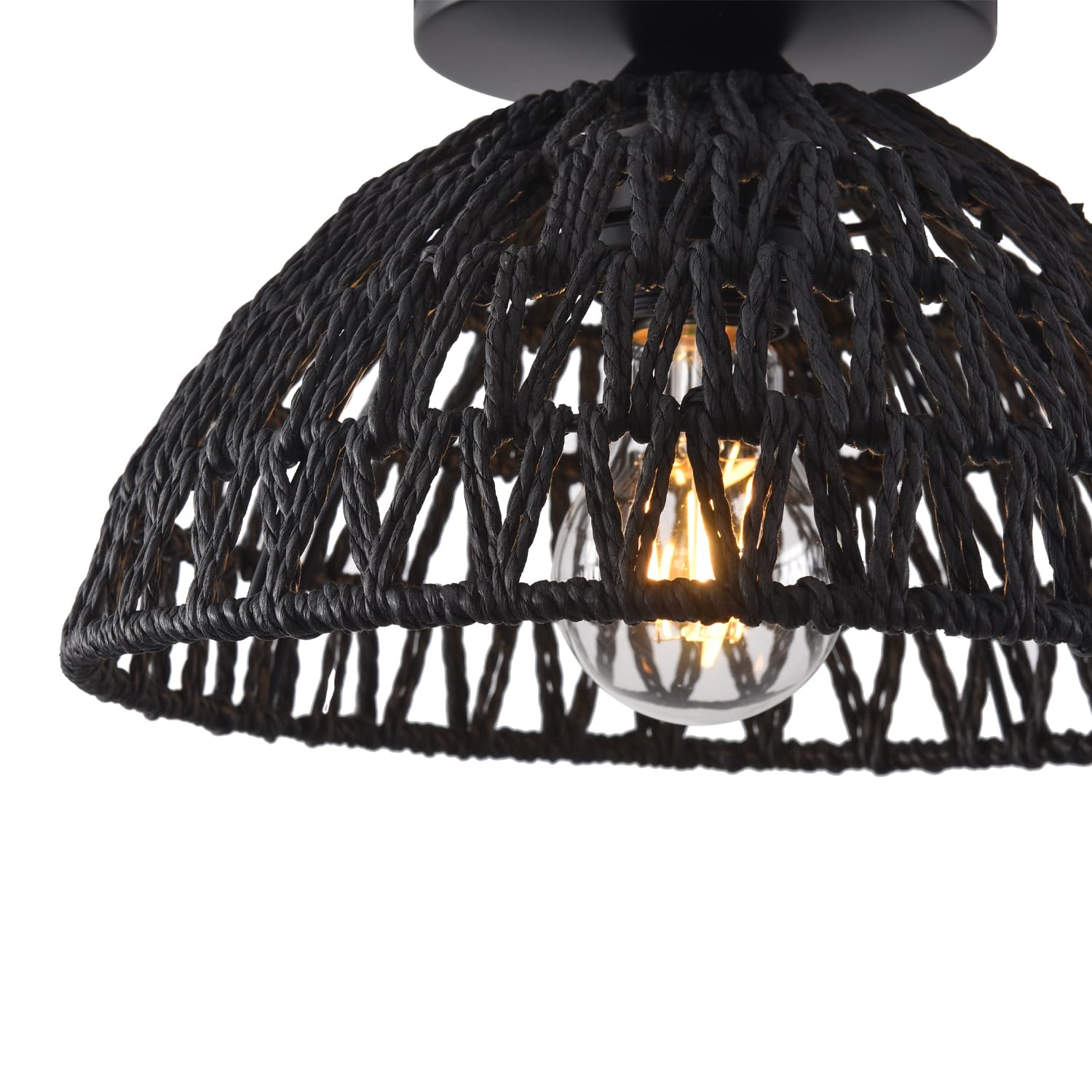 Ihengyanlt 2 Pack 10.2'' H Farmhouse Fixtures Ceiling Mount,Black Rattan Boho Semi Flush Mount Ceiling Light,Hand Woven Hallway