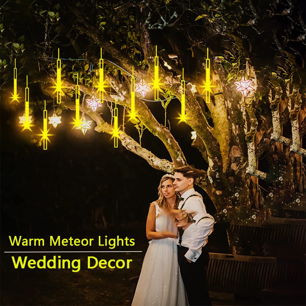 Purtuemy Christmas Lights Outdoor, Meteor Shower 12 inch, 8 Tubes, 192 LED, Warm White, 10.5ft, UL Plug