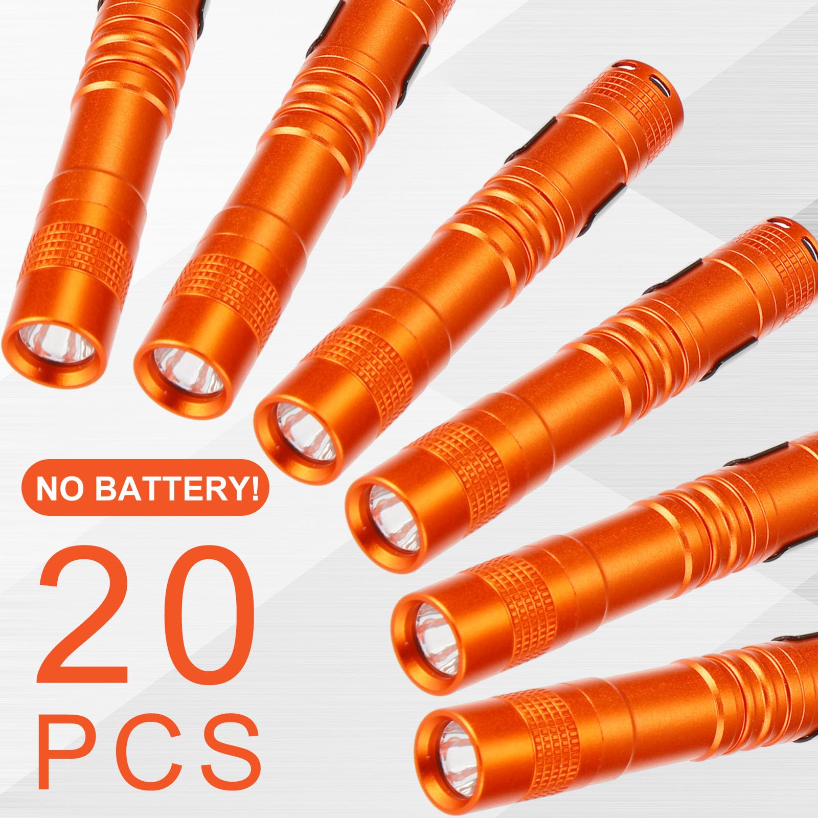 Hortsun Mini Pen Light Flashlights, 3.54 Inch, Aluminum, Orange, 20 Pcs, Pocket Size, Clip-On Design