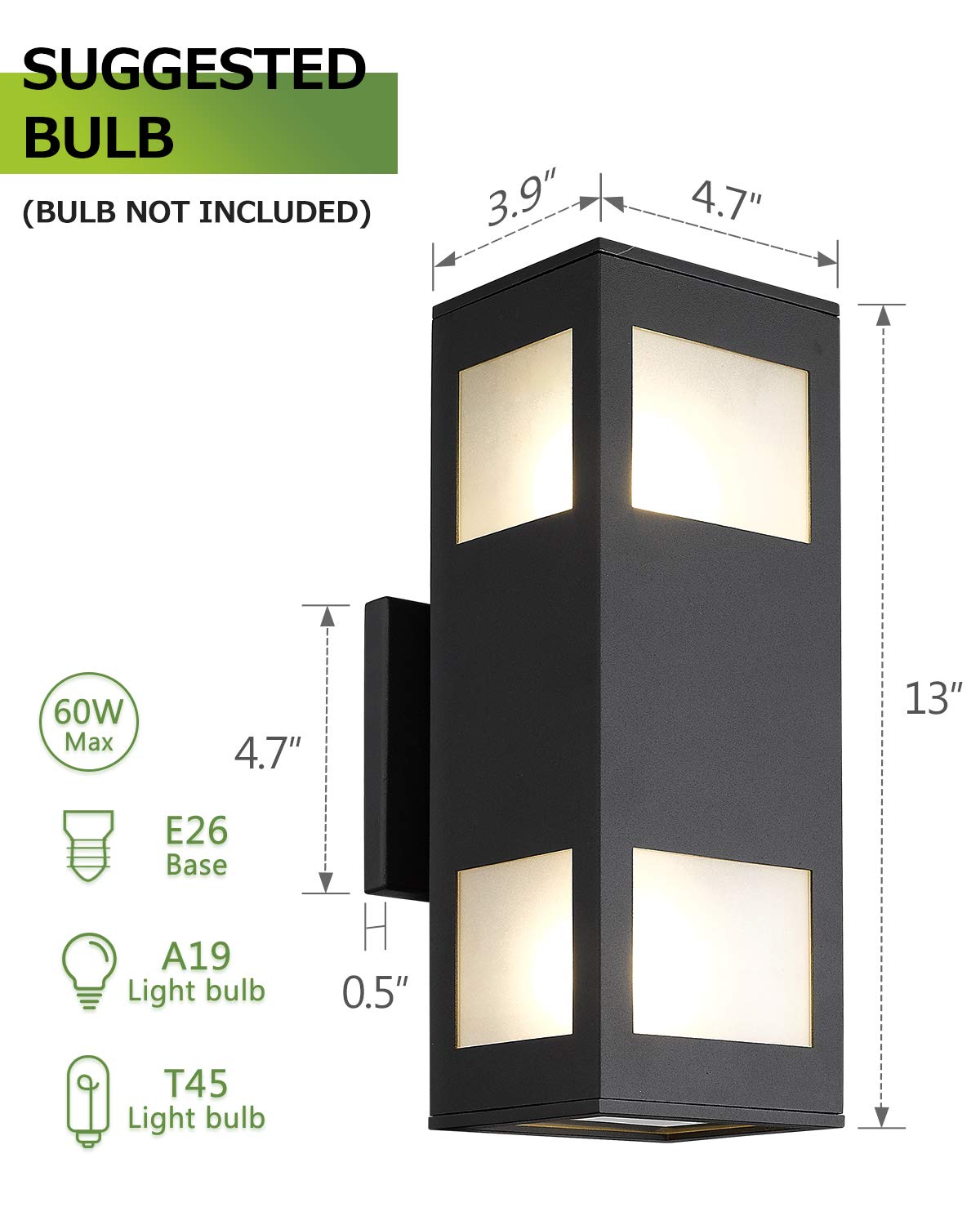 Harriet Outdoor Wall Lights, Waterproof Aluminum Sconces, Up/Down Lighting, Black Finish, 2 Pack