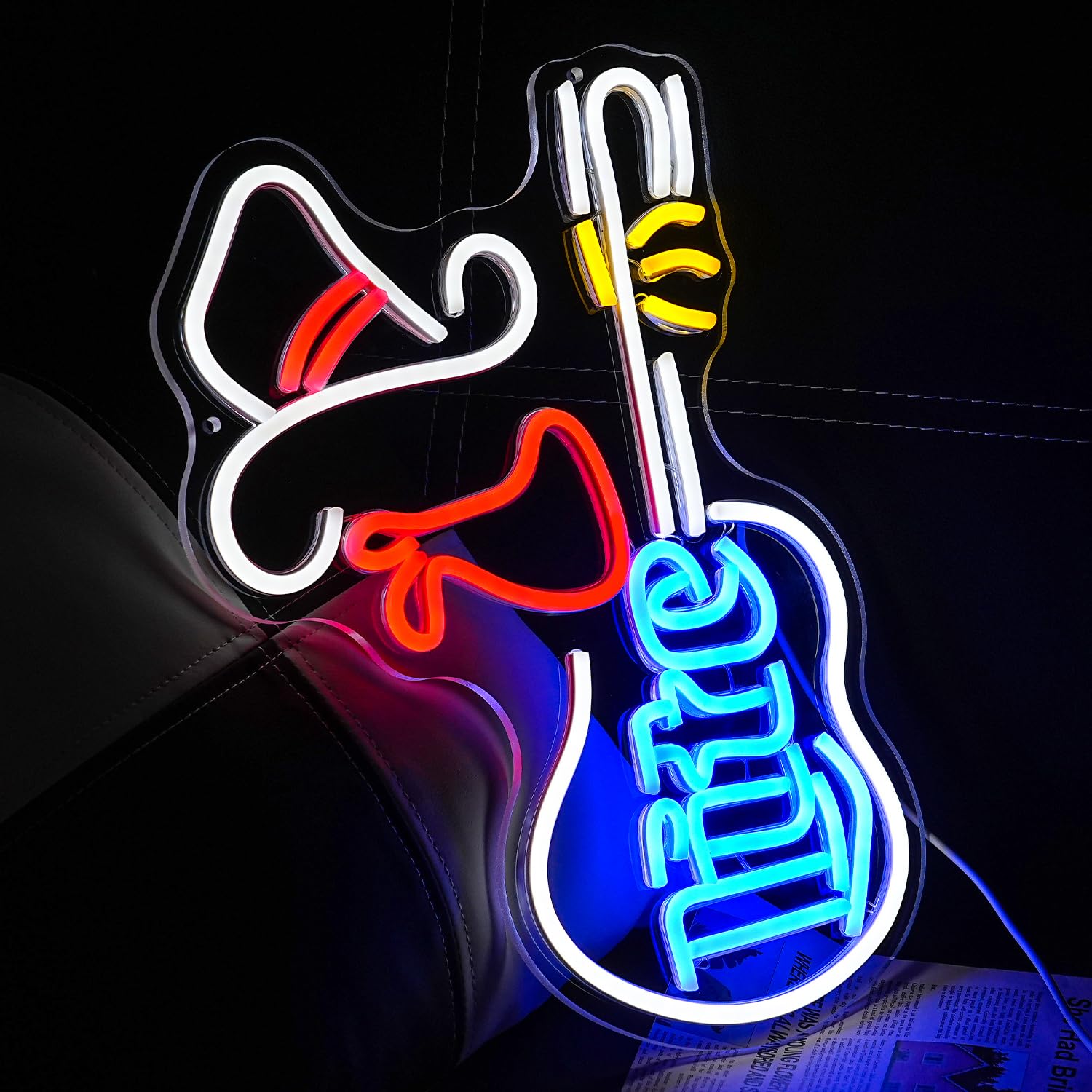 Lulanmp Cowboy Hat Neon Sign For Wall Decor Guitar Neon Light Beer Bar Sign Music Neon Signs Led Sign Neon Lights For Wall Art Led Neon For Home Bar Pub Shop Party Bar Led Sign(16.5"*12.9")