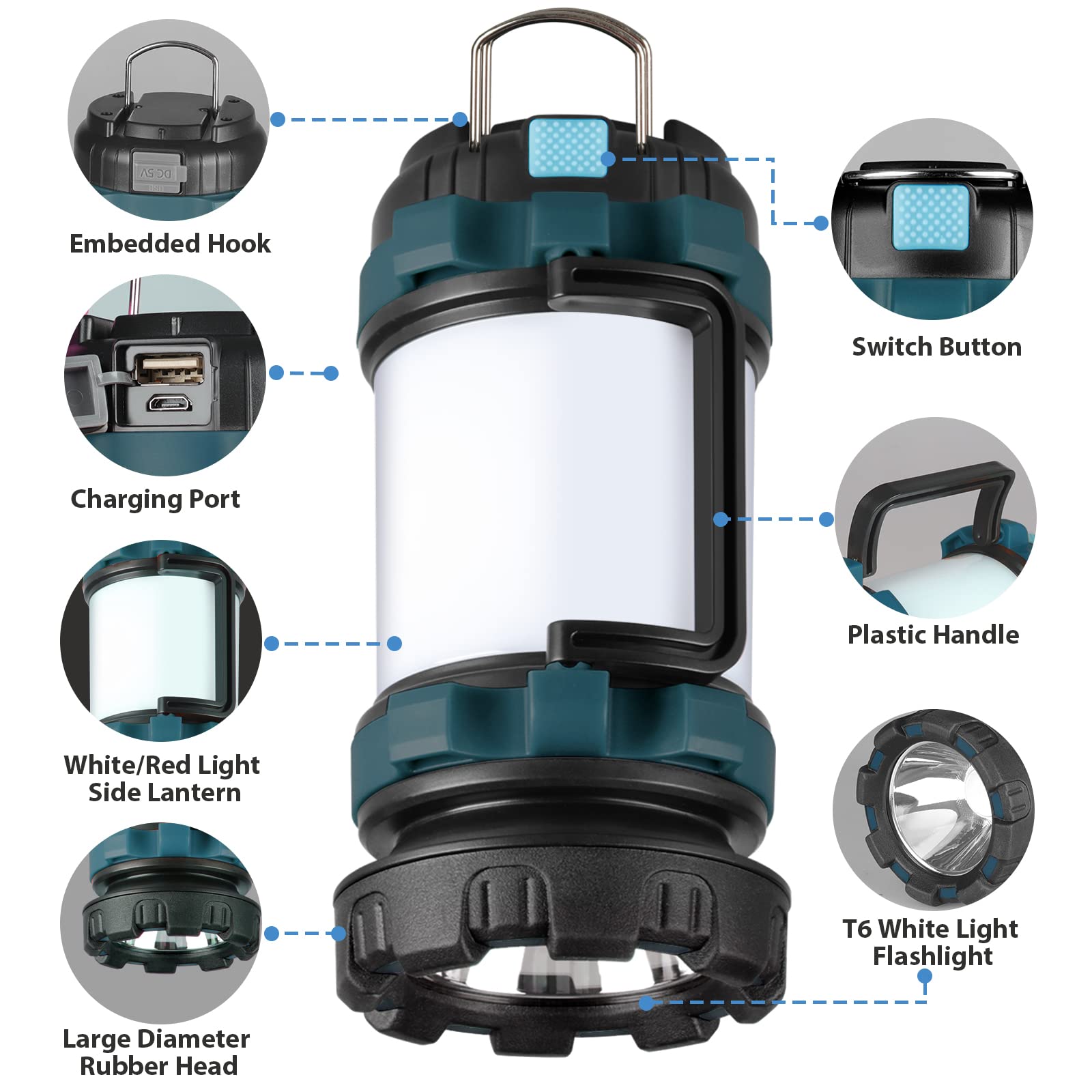 2 Pack Camping Lantern, Outdoor LED Camping Light, Rechargeable Flashlights with 1000LM, 6 Modes, 4000mAh Power Bank, IPX5 Water