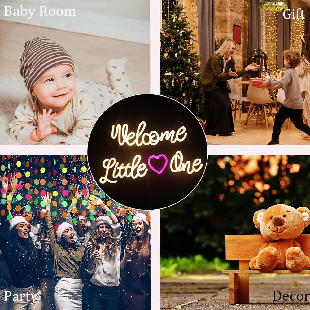 Nordstylee Neon Welcome Baby Sign, Acrylic, Warm White, Model NRLT240701005, Gender Reveal Party Decoration