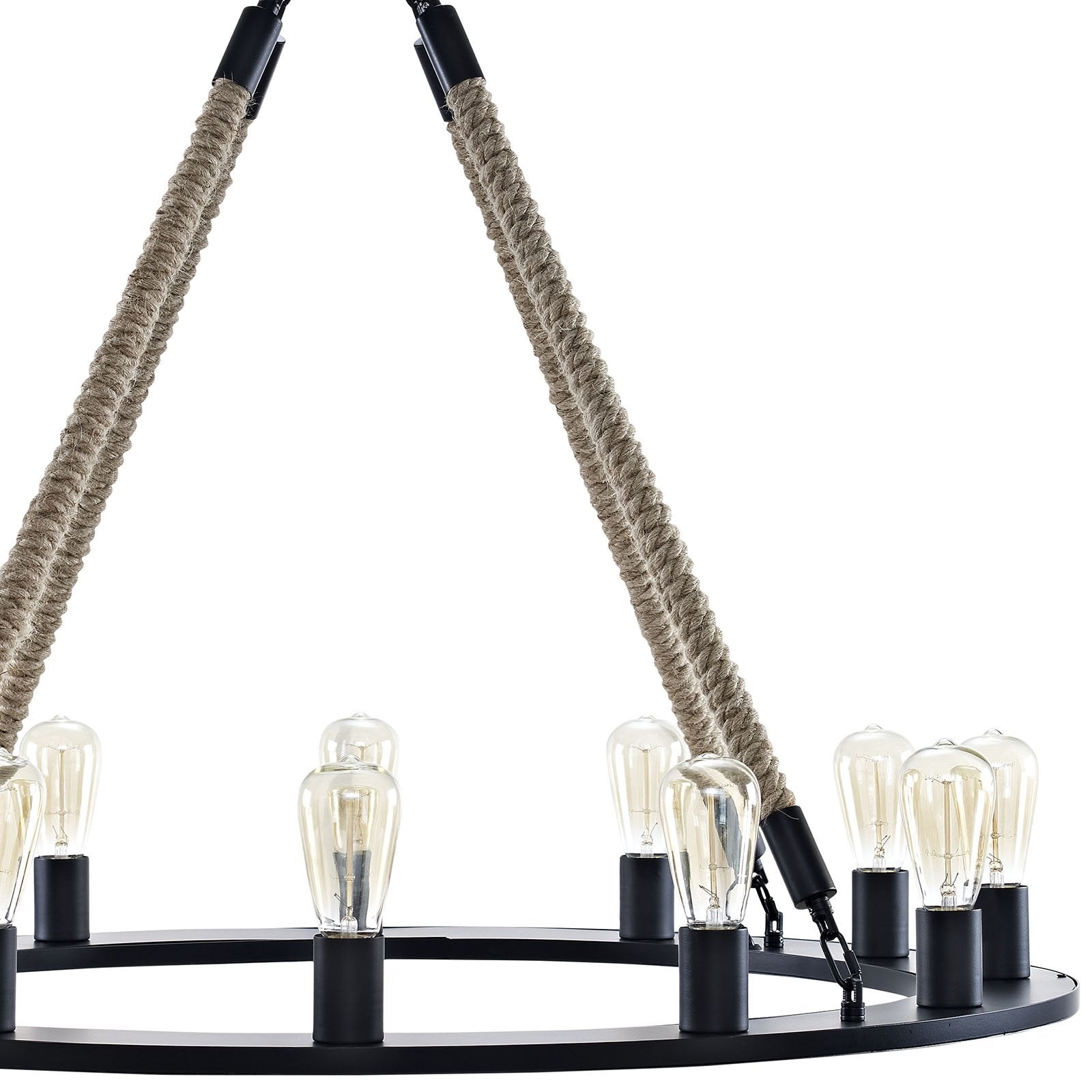 Modway Encircle Rope and Steel Metal 12-Light Pendant Round Chandelier in Brown