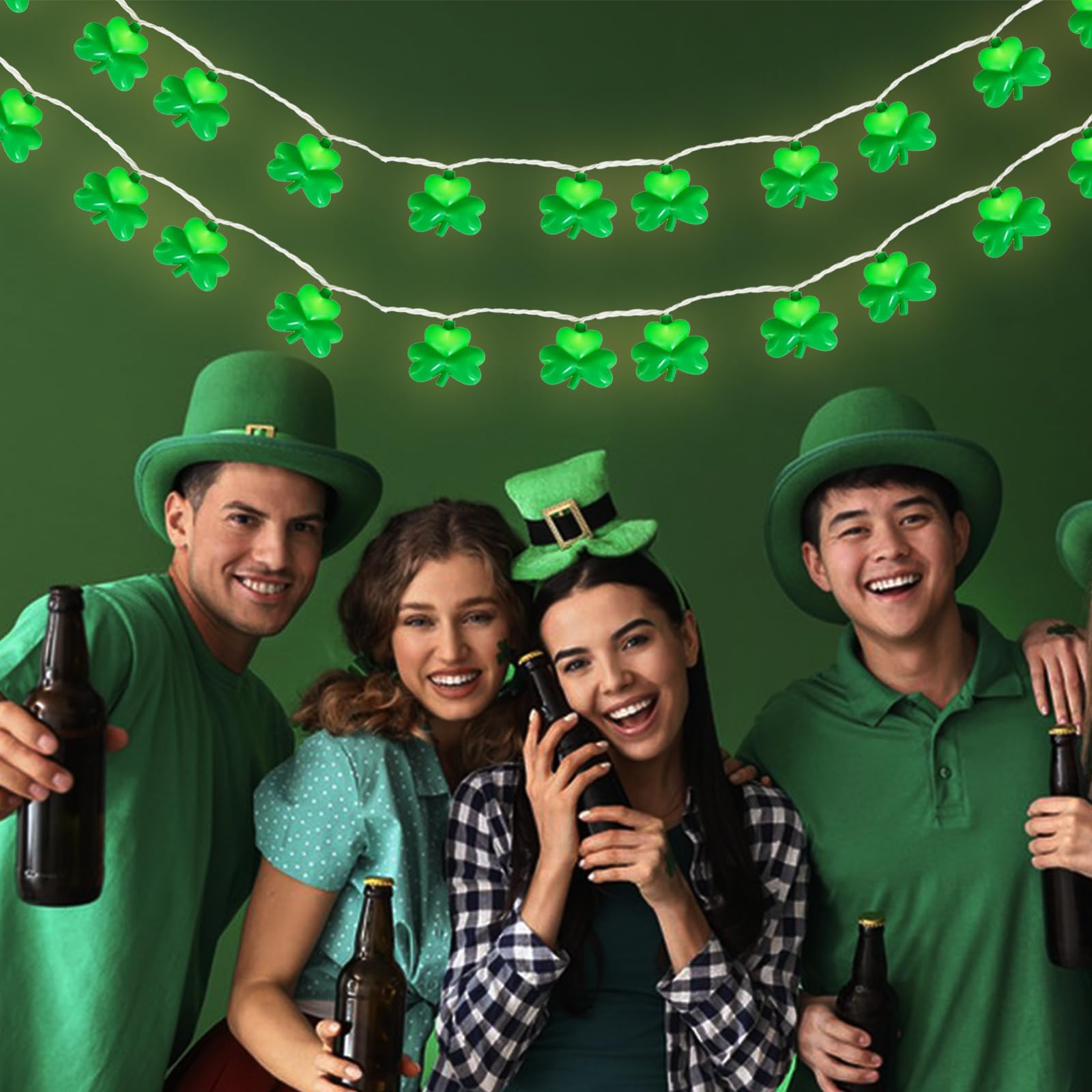 St Patrick'S Day Shamrock String Lights,8.5Ft Shamrock Lights 10 Green Clover String Lights Waterproof For Indoor & Outdoor Part
