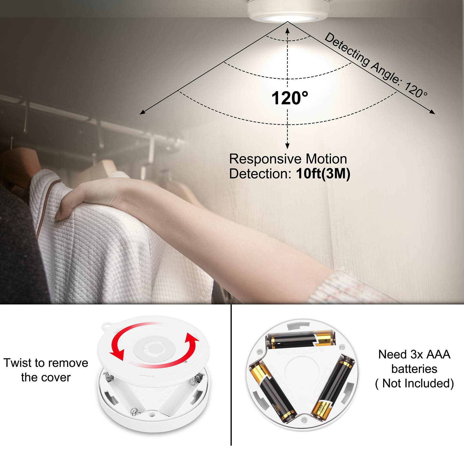 Mlambert Motion Sensor LED Night Light, 4 Pack, Cordless, Battery-Powered, Neutral White, Model USTX-MSL-4000K-4