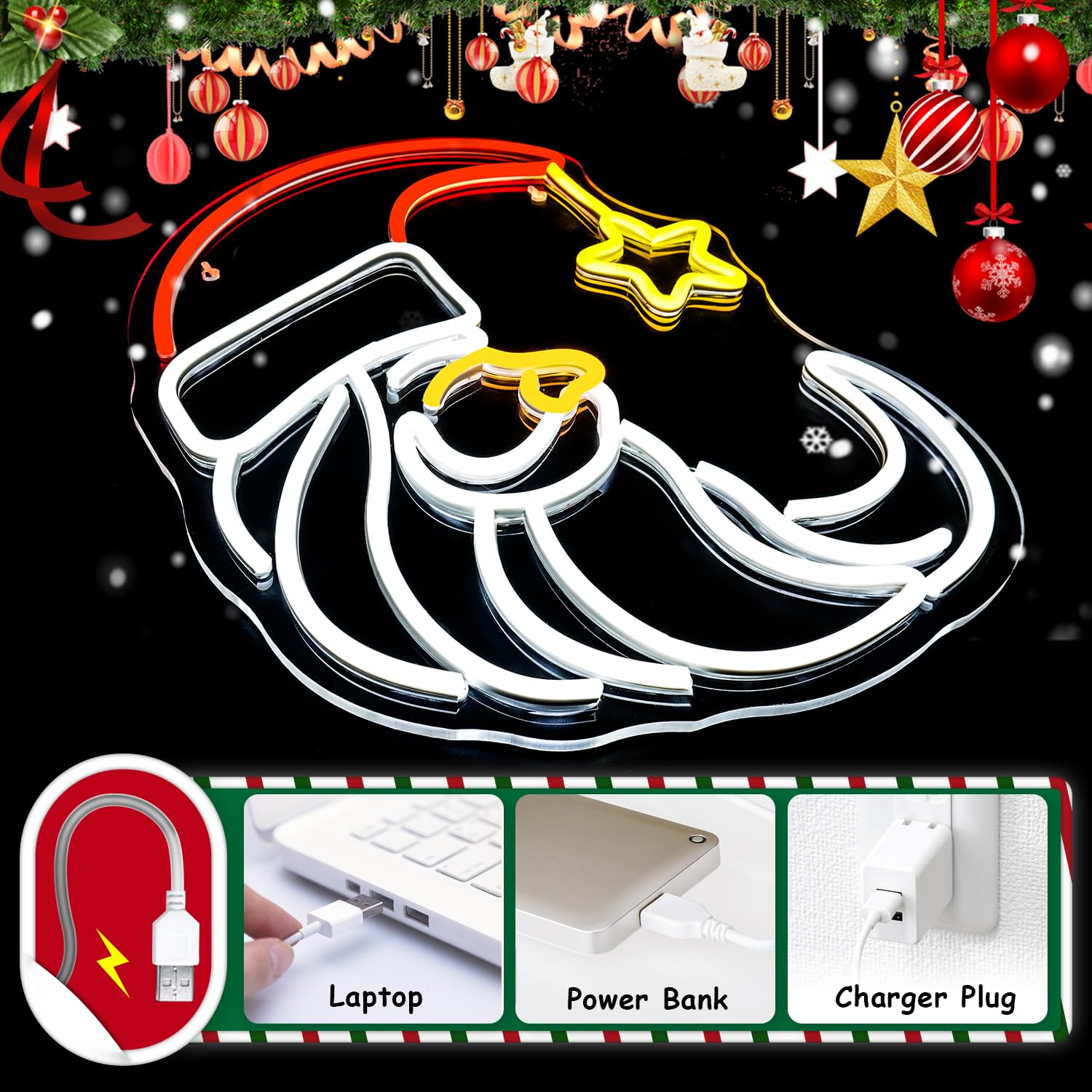 Dreamfort Moon Christmas Santa Neon Sign Cute Anime Neon Light Moon Star Neon Sign For Wall Decor Red Usb Neon Light Sign For Party Store Living Room Bar Door Kids Bedroom Christmas Gift