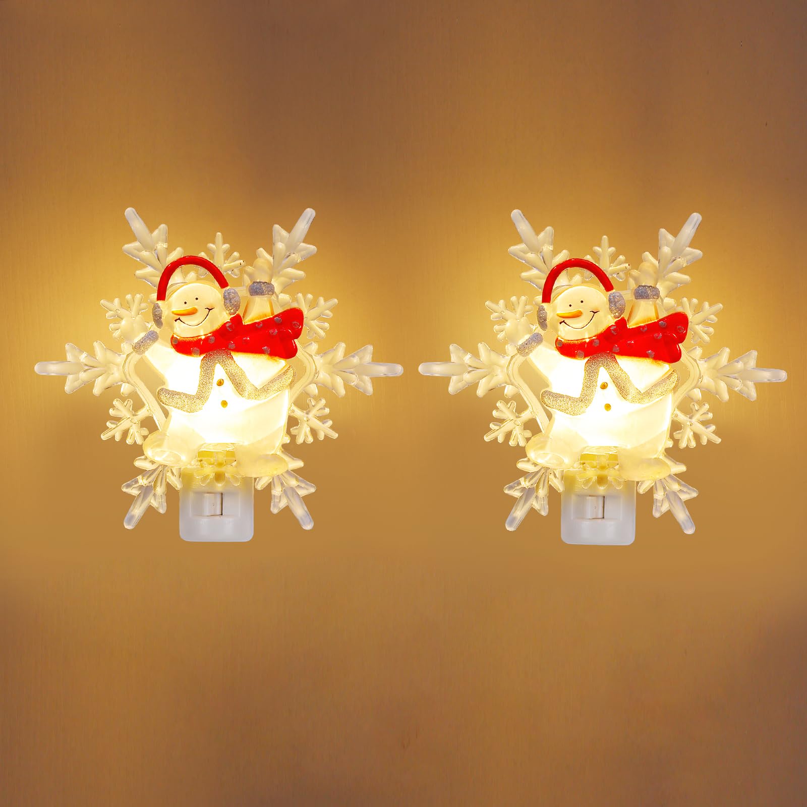 Brightown Christmas Snowflake Night Light Plug-In - 2 Pack 6 Decorative Christmas Snowflake Night Light With On/Off Switch  Plastic Christmas Night Light For Bedroom Living Room Porch Holiday Decor