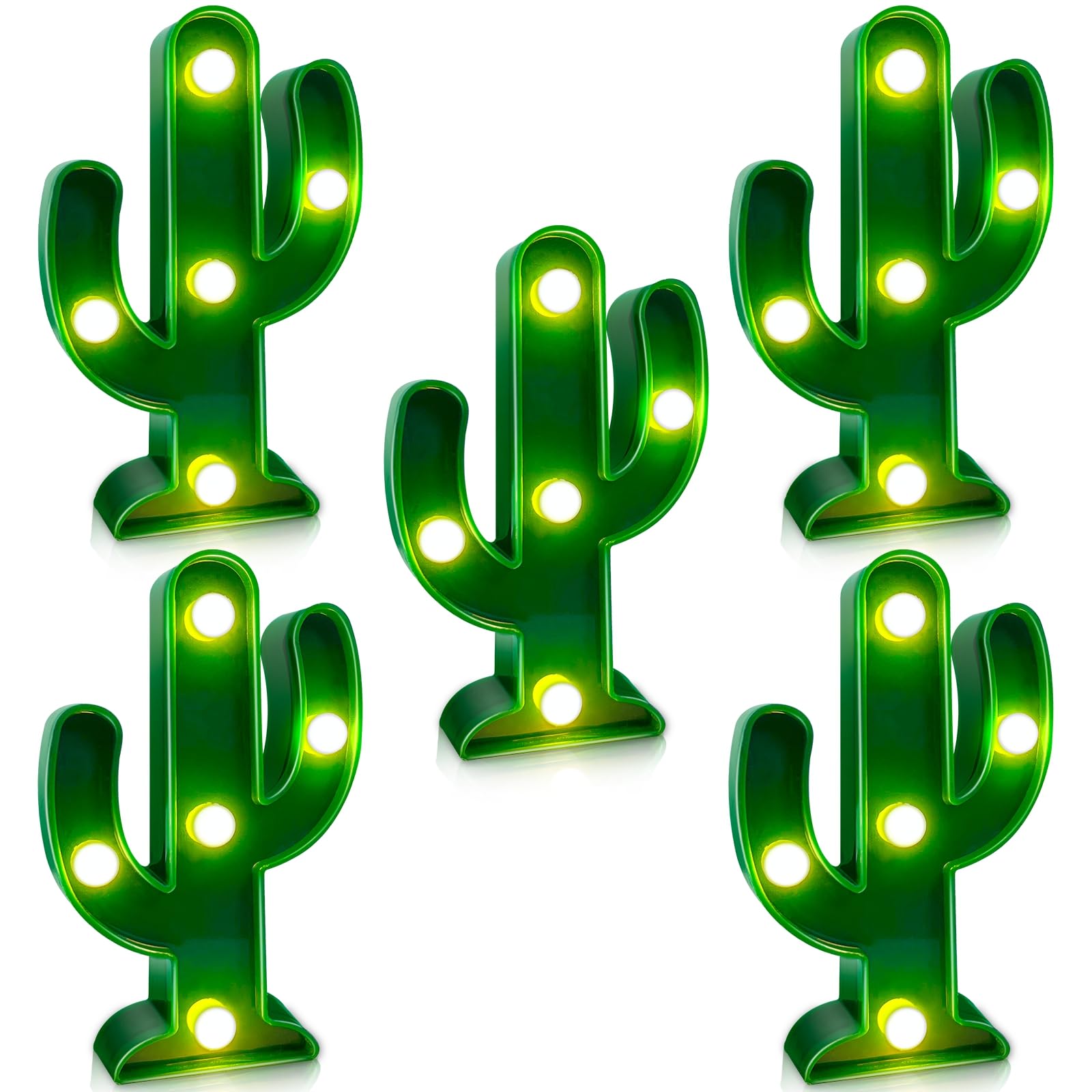 TURNMEON 5 Piece Cactus Decor LED Cactus Light Fiesta Decorations, Fiesta Mexican Party Decorations Green Cactus Night Light Cute Table Lamps for Kid's Room Bedroom Home Decor (4.72 x 2.76 Inch)