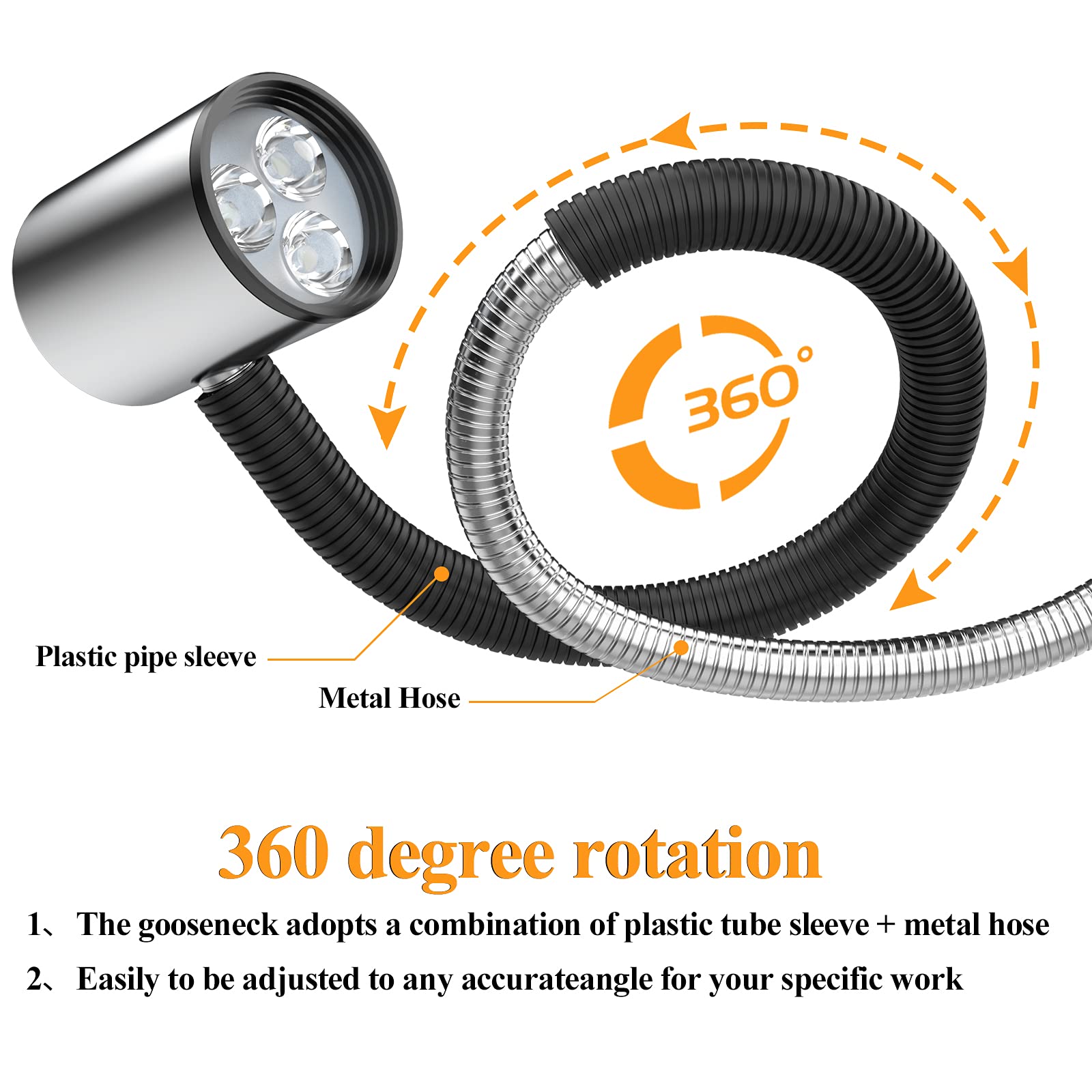 12T Magnetic Work Light, Ip65 Water Proof Led Machine Light, 23In Flexible Gooseneck Lamp With Strong Magnetic Base For Lathe Mi