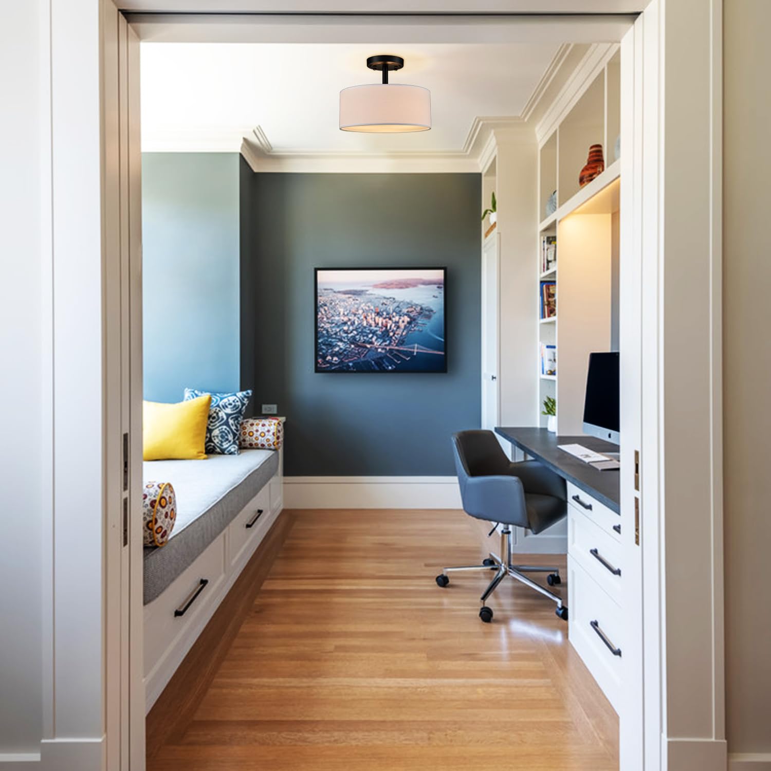 AXILAND Modern Ceiling Light Fixture, 3-Light Flush Mount, Metal, Black, Model T7214-3CU-BK