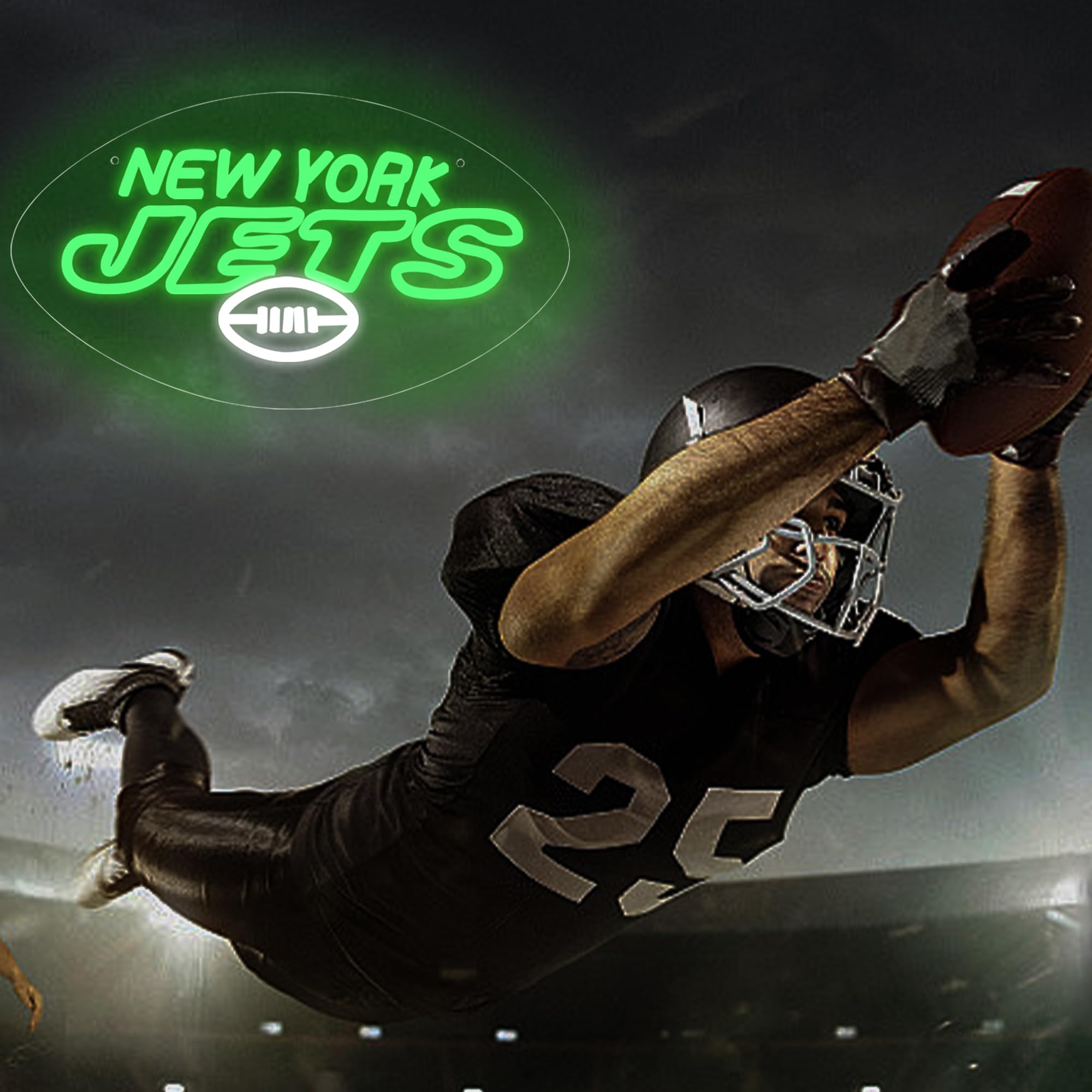 Brineon Football Neon Sign - Green Acrylic LED Wall Decor 15.7x8.9in Model ZYLD203 for Man Cave, Bar, Game Room, Rugby Fans