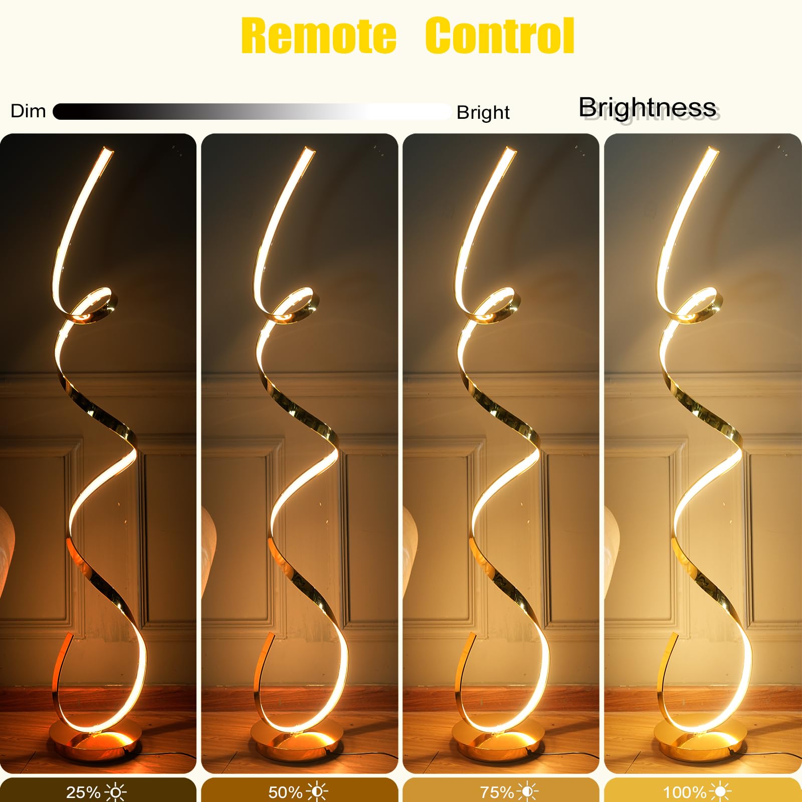 AooLiWang 3 Color Temperature LED Floor Lamp 60W 59in Gold Aluminum, Model ALW-FL, Remote Control for Living Room/Bedroom/Office