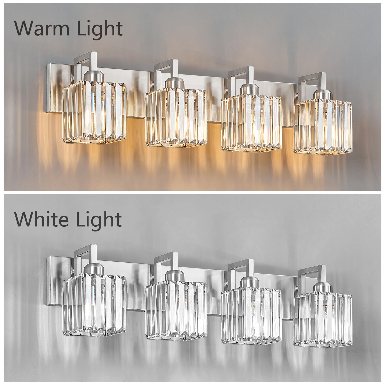 FDPBY Bathroom Vanity Light 4-Light Crystal Wall Fixture Brushed Nickel Model 003