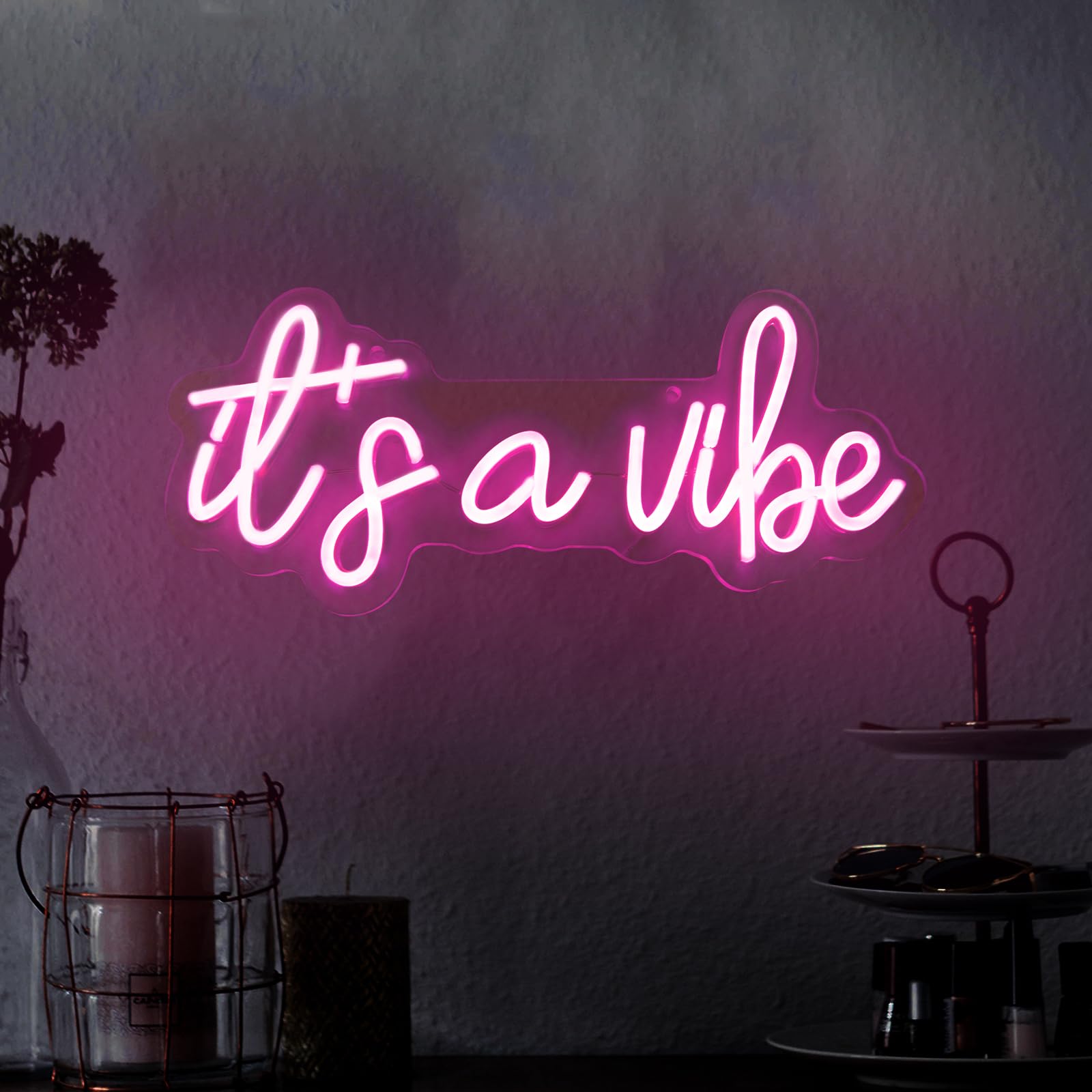 Moodlion Neon Sign - Dimmable Pink LED Wall Decor, 16.2x7.5 IN, Glass, Perfect for Bedroom, Bar, Cafe, Game Room, Birthday Decorations