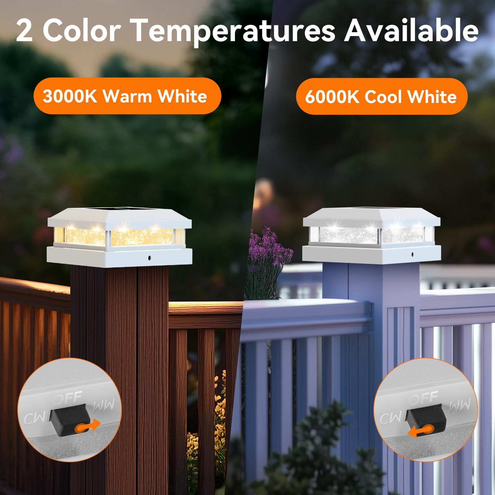 Brightever Solar Post Cap Lights - 8 Pack, Waterproof Outdoor Deck Lights, White, for 4x4/4.5x4.5/5x5 Posts, 16