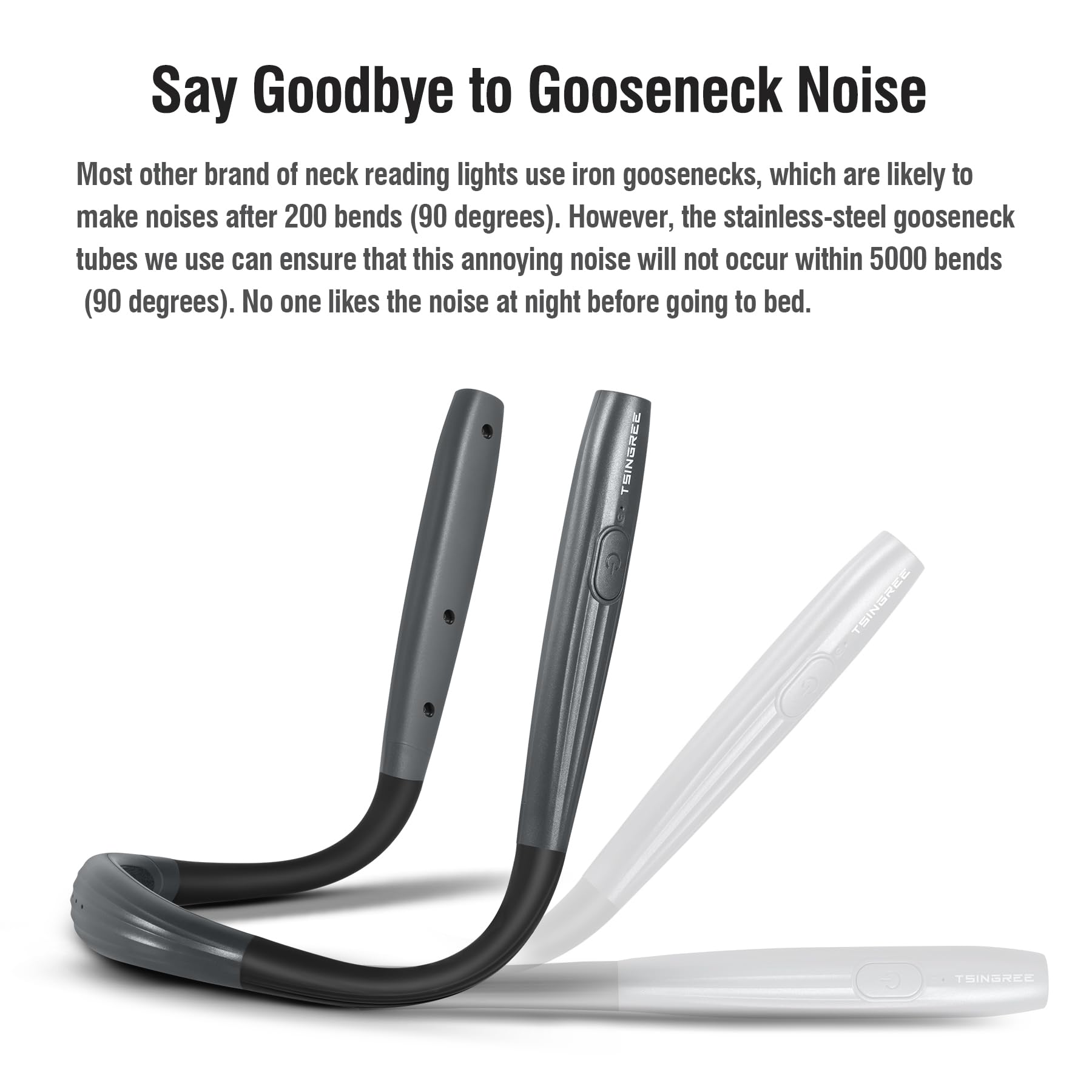 TSINGREE LED Neck Reading Light, Rechargeable, 3 Colors & Brightness, Phantom Gray, Model TNBL3