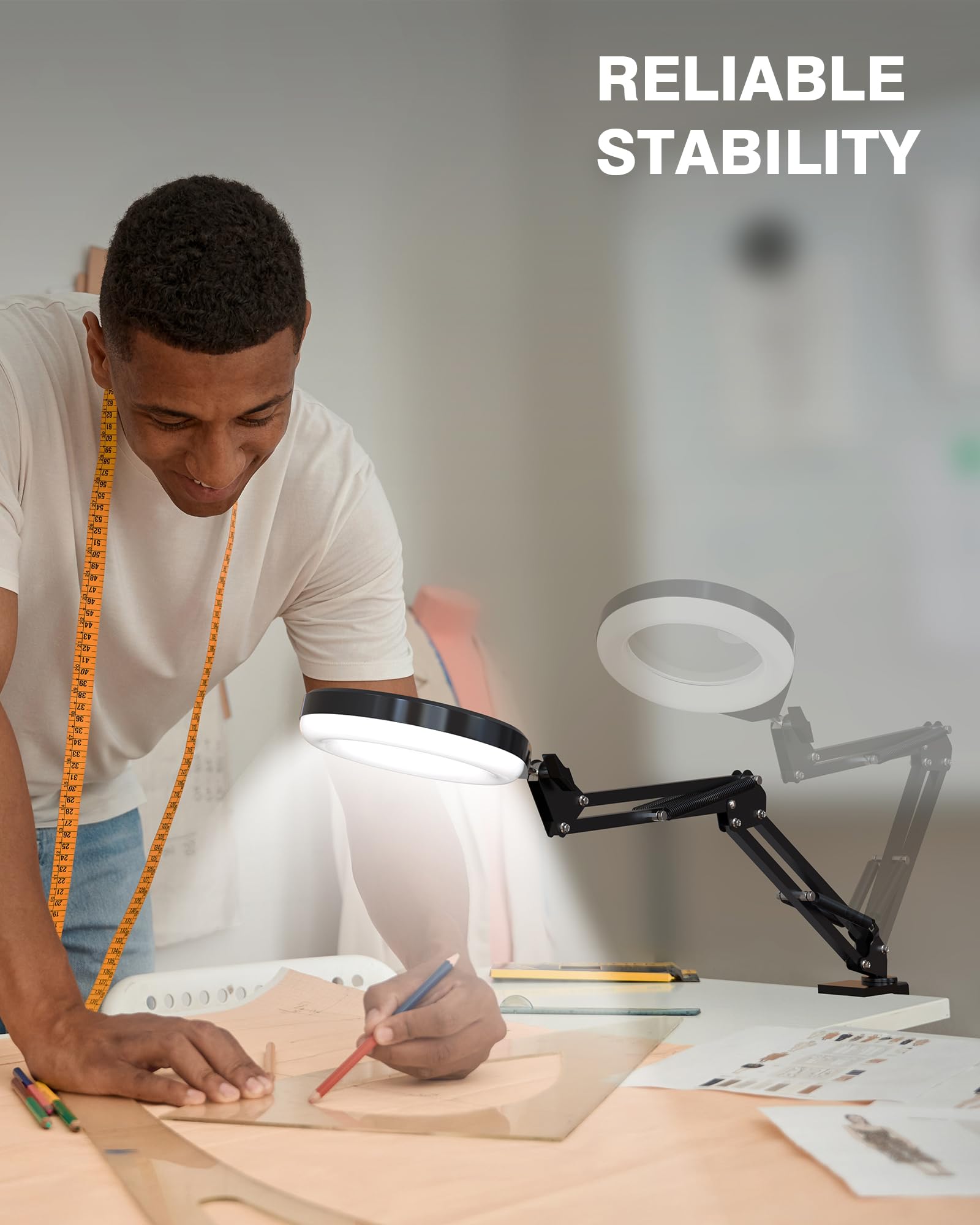 NAKOOS Magnifying Glass with Light, 10X & 5X Real Glass, Anti-Glare Lens, Dimmable LED, White, WM-Series, Hands-Free Desk Lamp