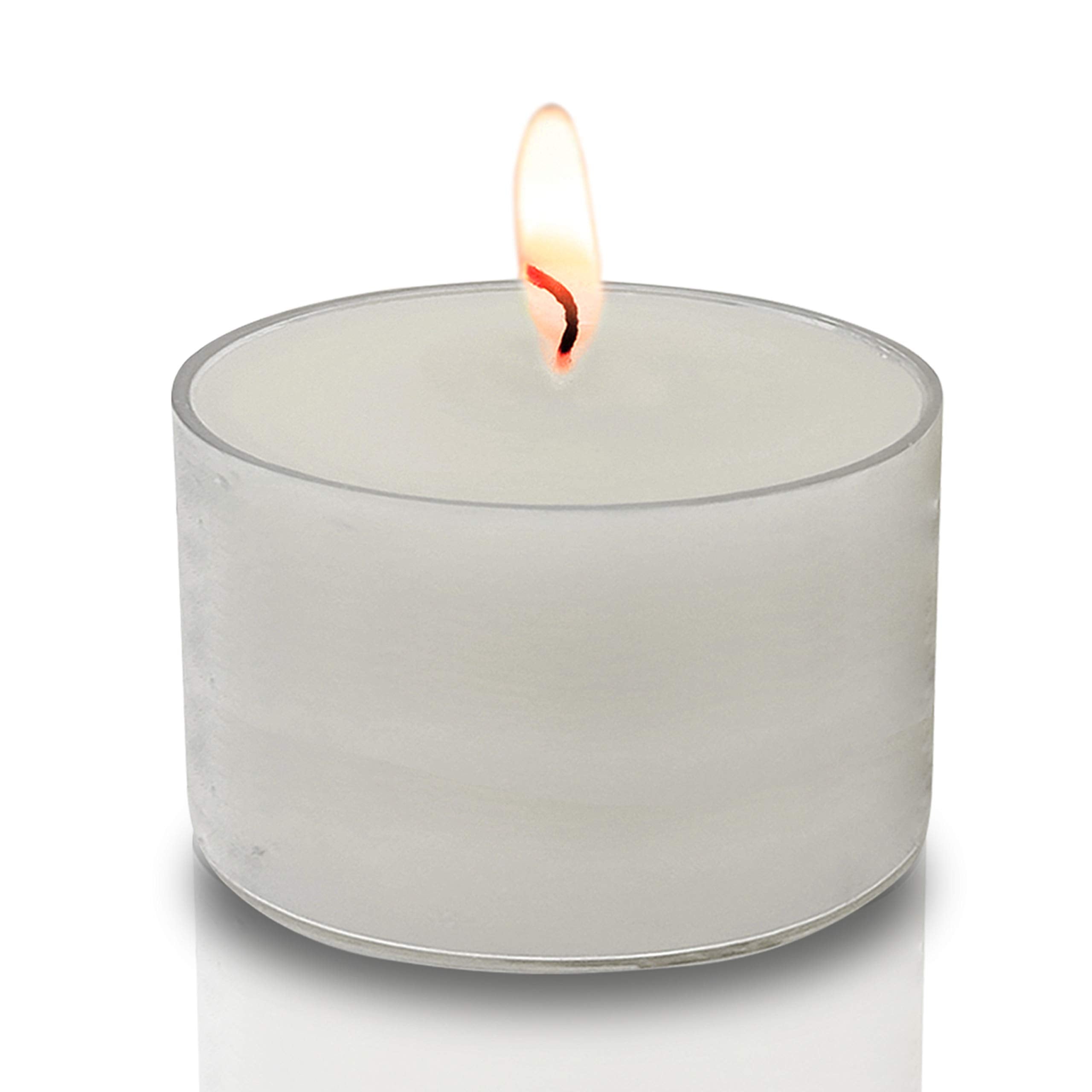 Ner Mitzvah Long Burning Tealight Candles - 8 Hours - White In Clear Cups - Unscented - 40 Pack - Made In Eu
