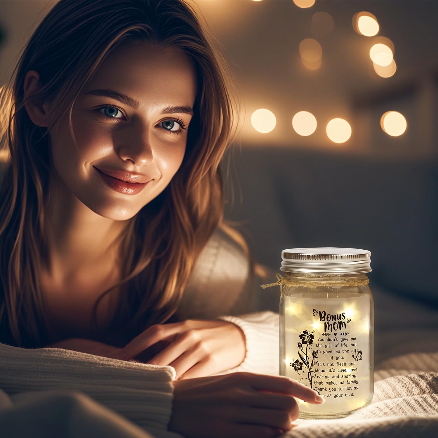 Splendest Bonus Mom Gifts Mason Jar Night Light For Mothers Day From Daughter Son,Step Mom Gifts,Birthday For Stepmom, Mother In