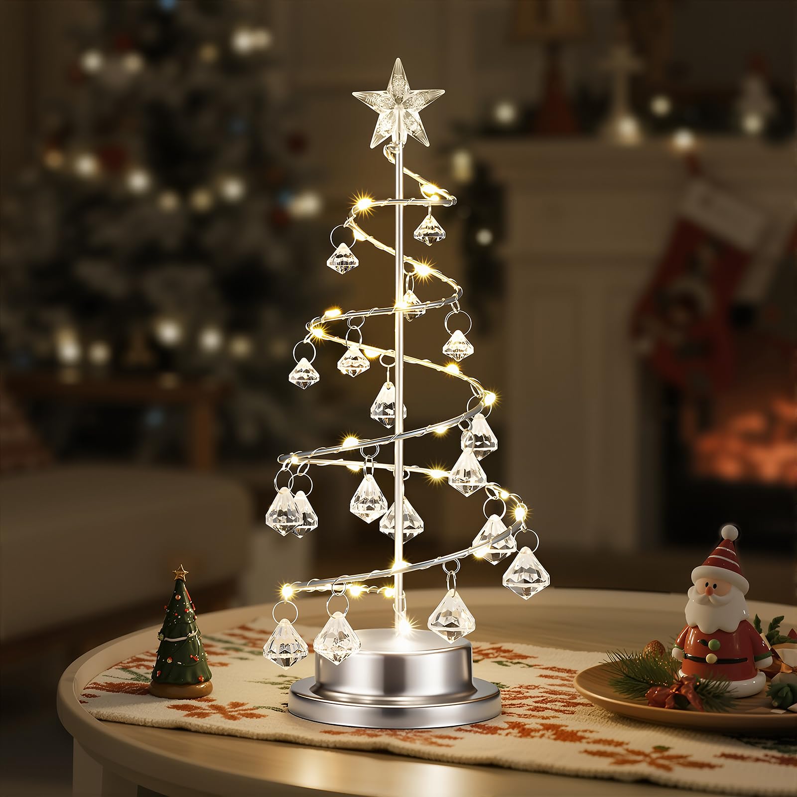 Luxspire Crystal Christmas Tree Light, Spiral Christmas Tree Decorative Lamp, 30 LEDs, Battery Powered, 11 Inch Xmas Table Decor