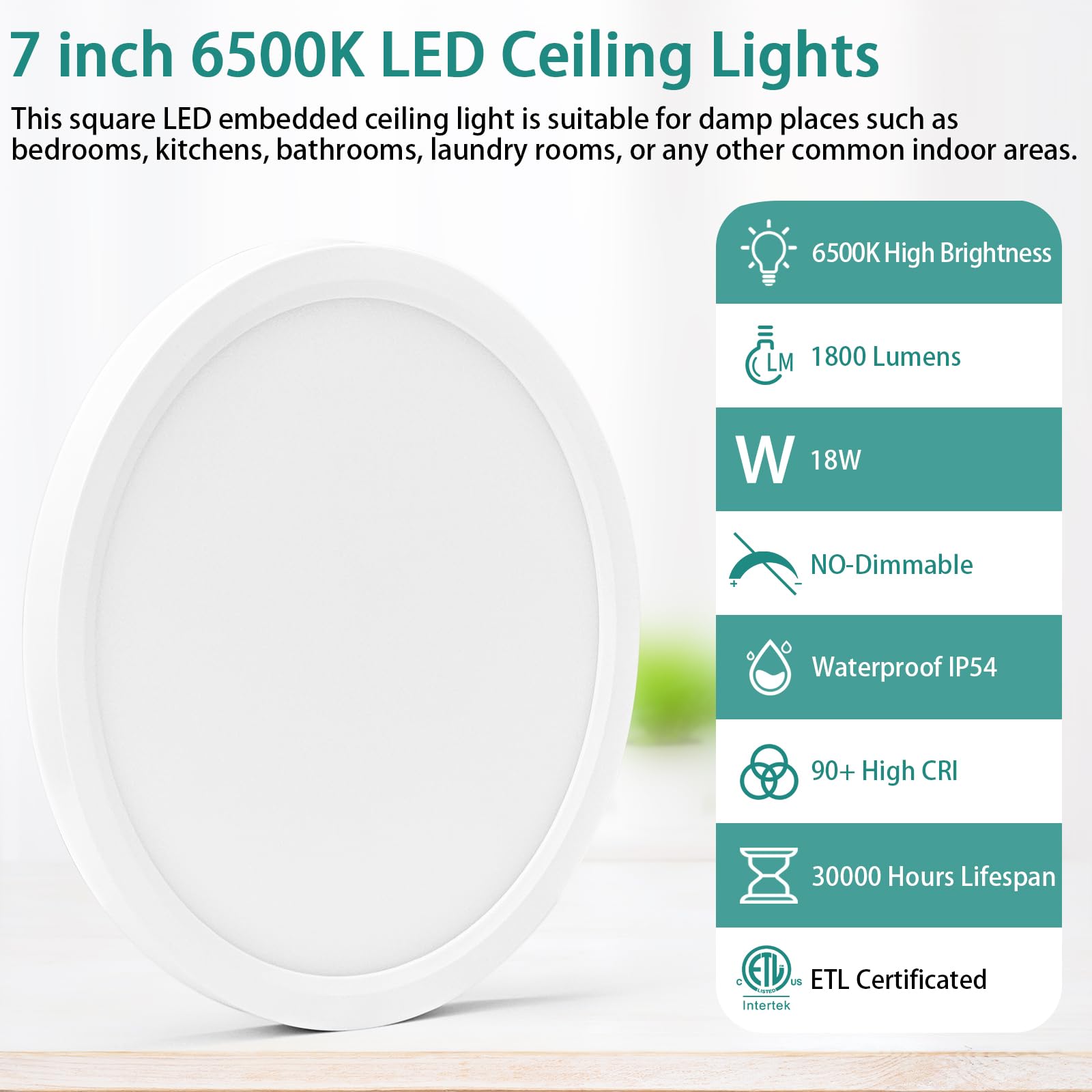 Drewaay Flush Mount Ceiling Light Fixtures,18W Flat Led Light For Ceiling,6500K 1800Lm Ultra Thin Round White Lamp For Bedroom K