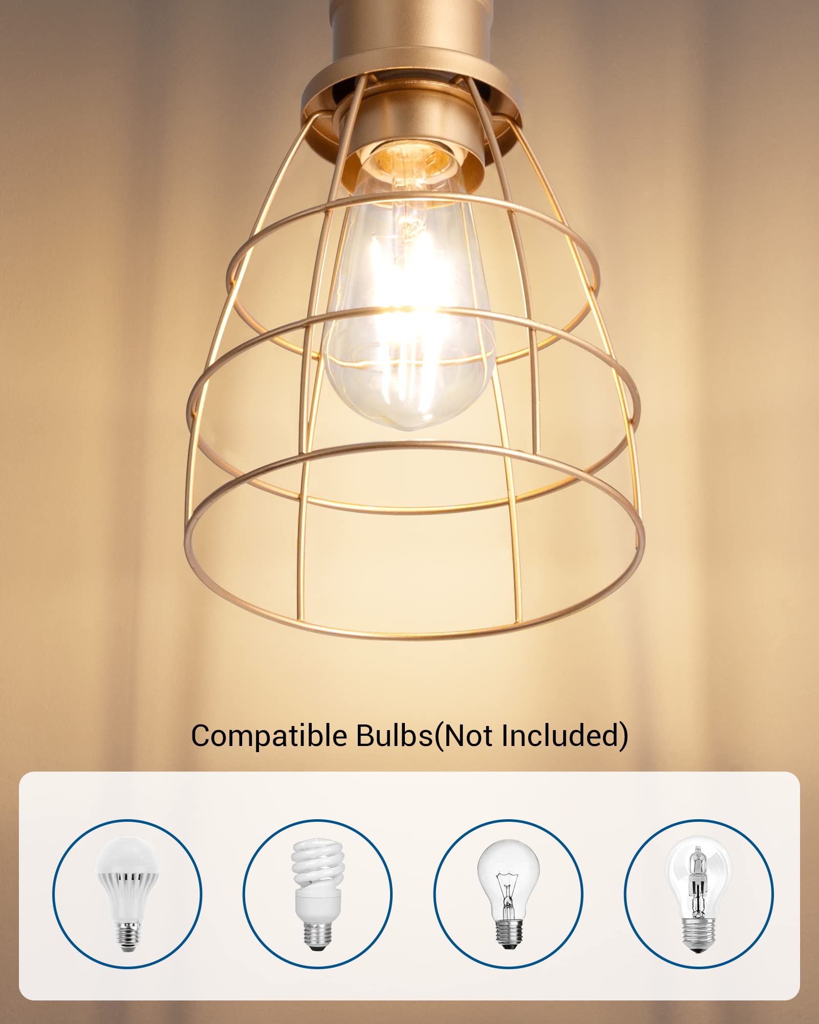 DEWENWILS Industrial Pendant Light Fixture, Metal, Gold, Medium Size, UL Listed, Model HPIP07B, 2 Pack for Bedroom Kitchen Dining Room