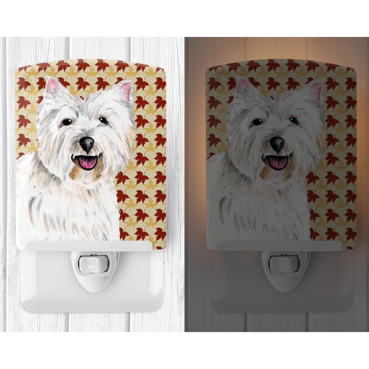Carolines Treasures Ceramic Night Light, Westie Fall Leaves, UL-Certified, 6x4x3in, Multicolor, Model SC9210CNL