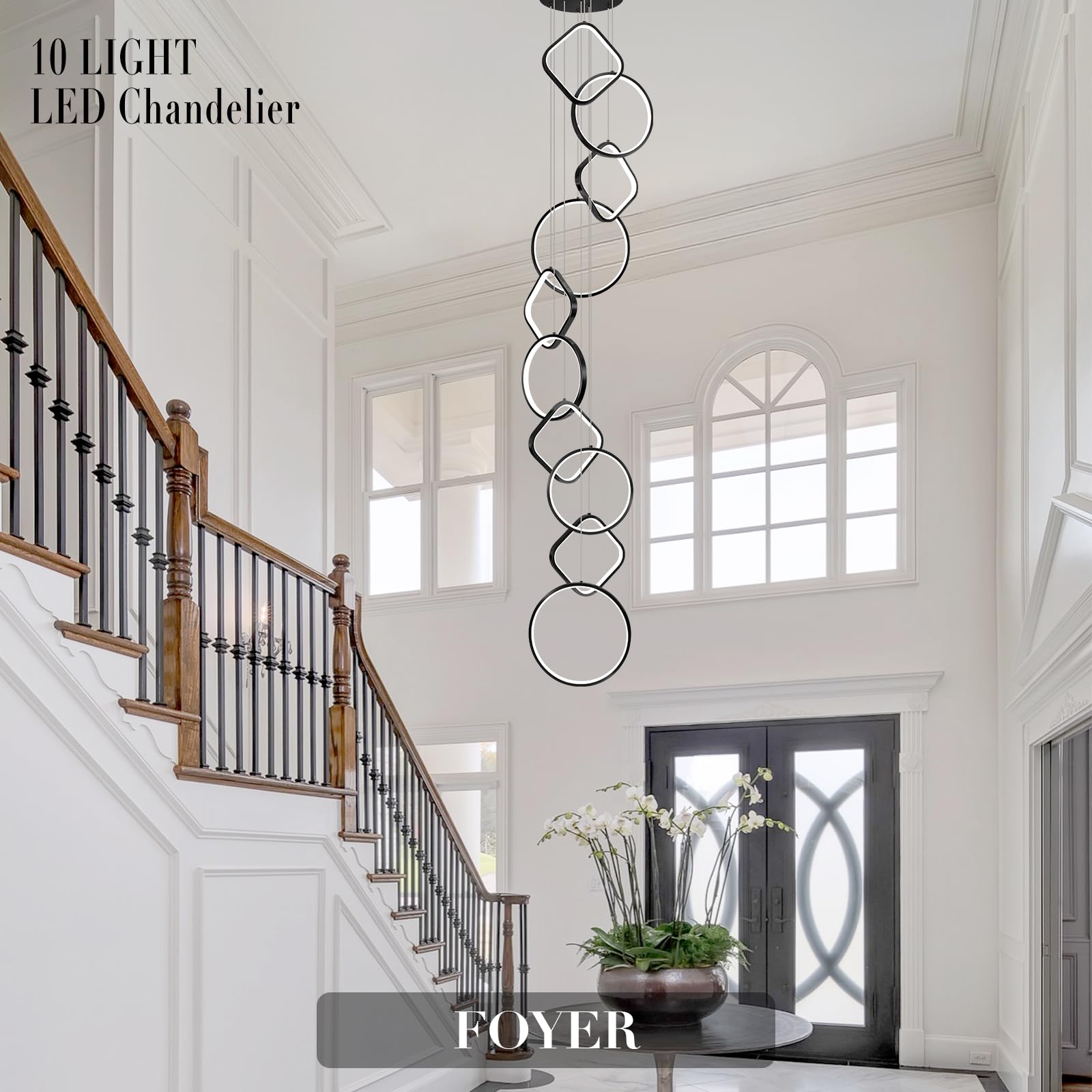 AIRYPHANT LED Chandelier 10 Light Dimmable Remote Control Black Metal P2001-10BDC1