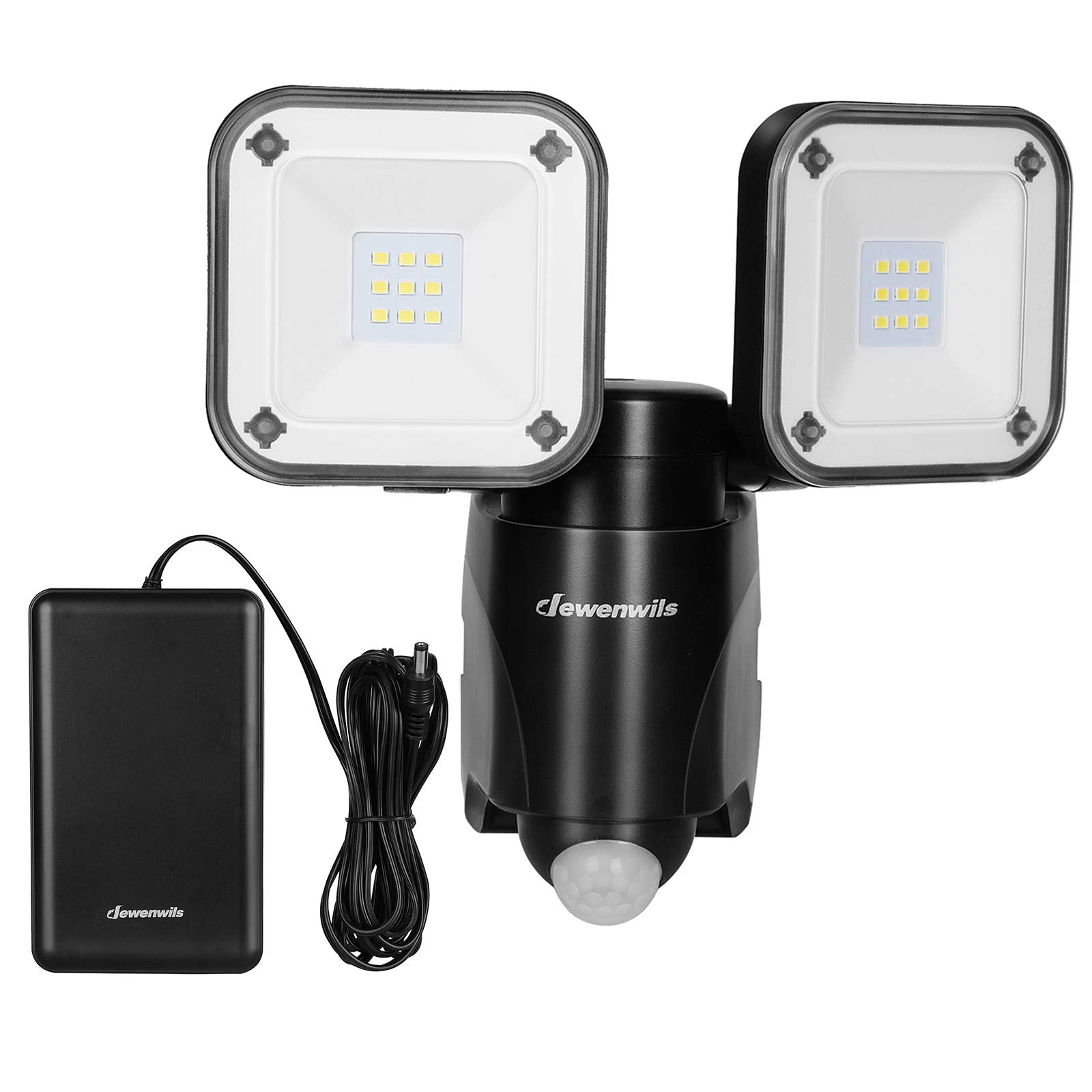 DEWENWILS Battery Powered LED Flood Light, 800LM, Motion Sensor, IP44 Waterproof, Black, Model DEWENWILS-BPLEDFL-800LM