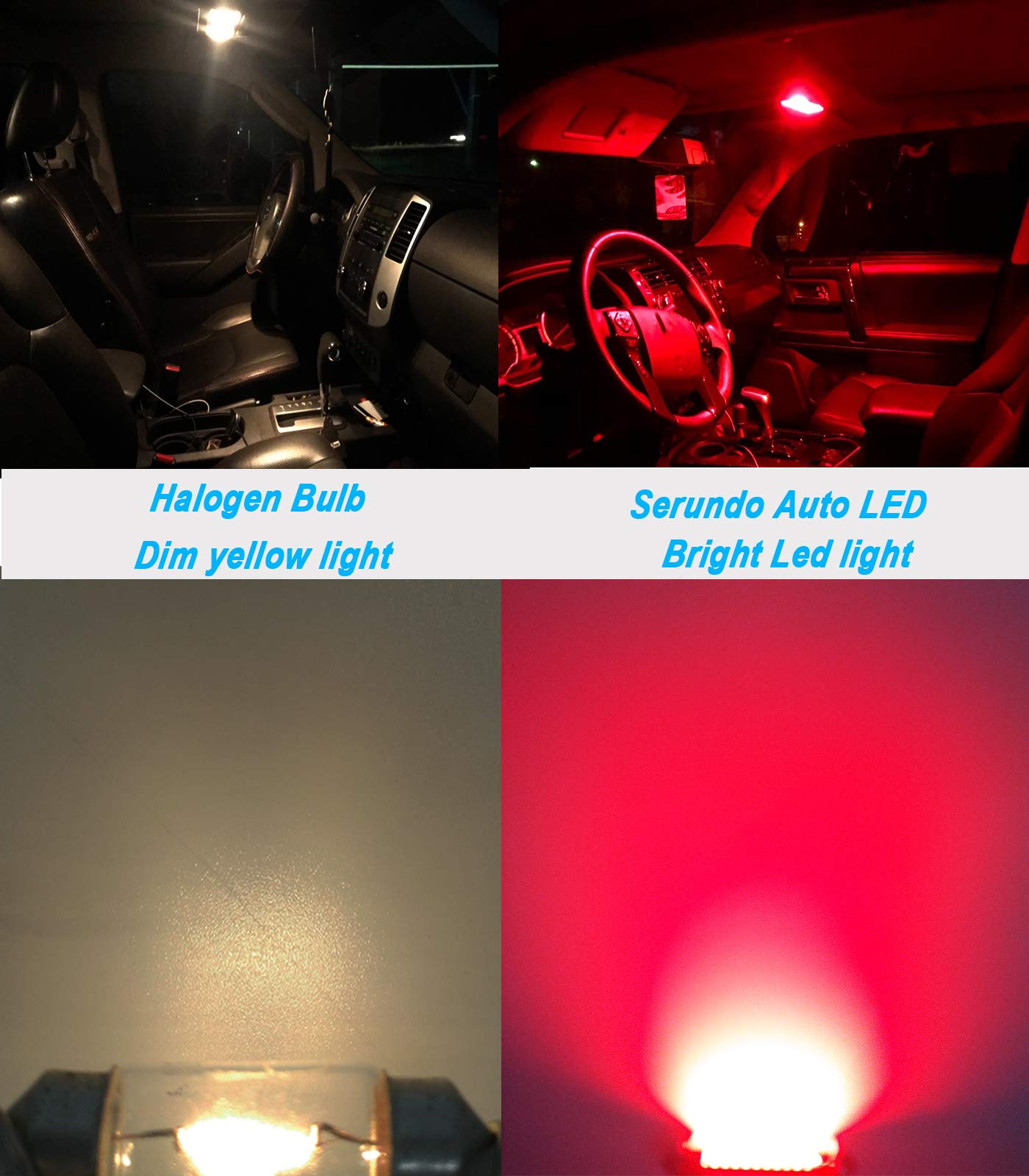 Serundo Auto Red 578 Led Festoon Bulb 211-2 Led Car Bulb 41Mm 42Mm 1.65In 212-2 Bulb For Car Map Light Dome Light, 22Smd 3014 Ch