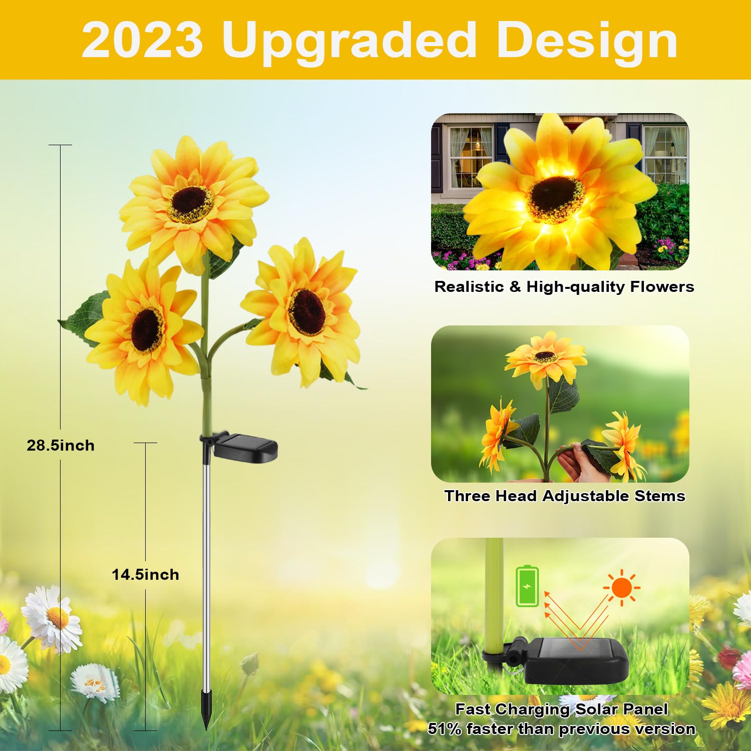 MMHF Solar Garden Lights, Waterproof LED Decorative Lights, 2 Pack 6 Flower, Yellow, Upgraded Solar Powered