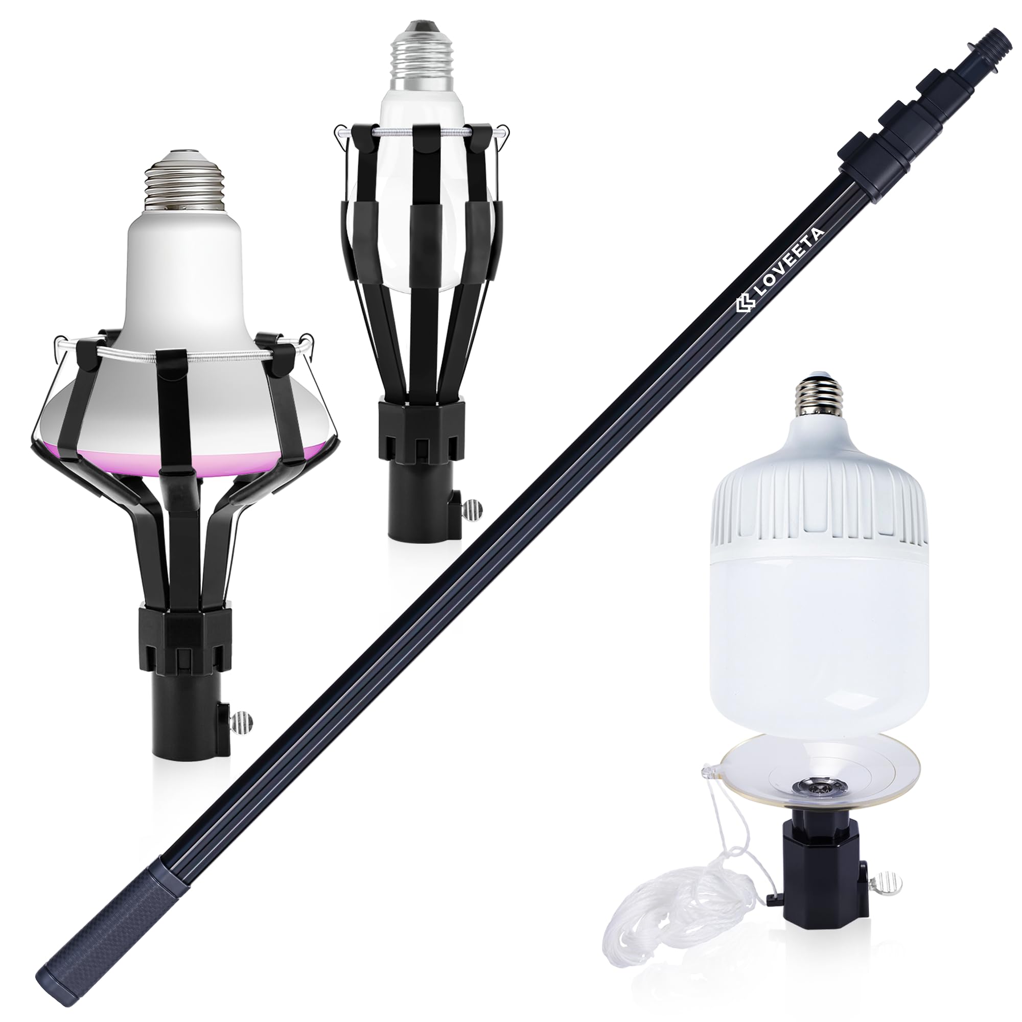 Loveeta Gen2 12Ft [18Ft Reach] Extendable Light Bulb Changer Pole For High Ceilings - Telescopic Light Bulb Pole Changer With Bu