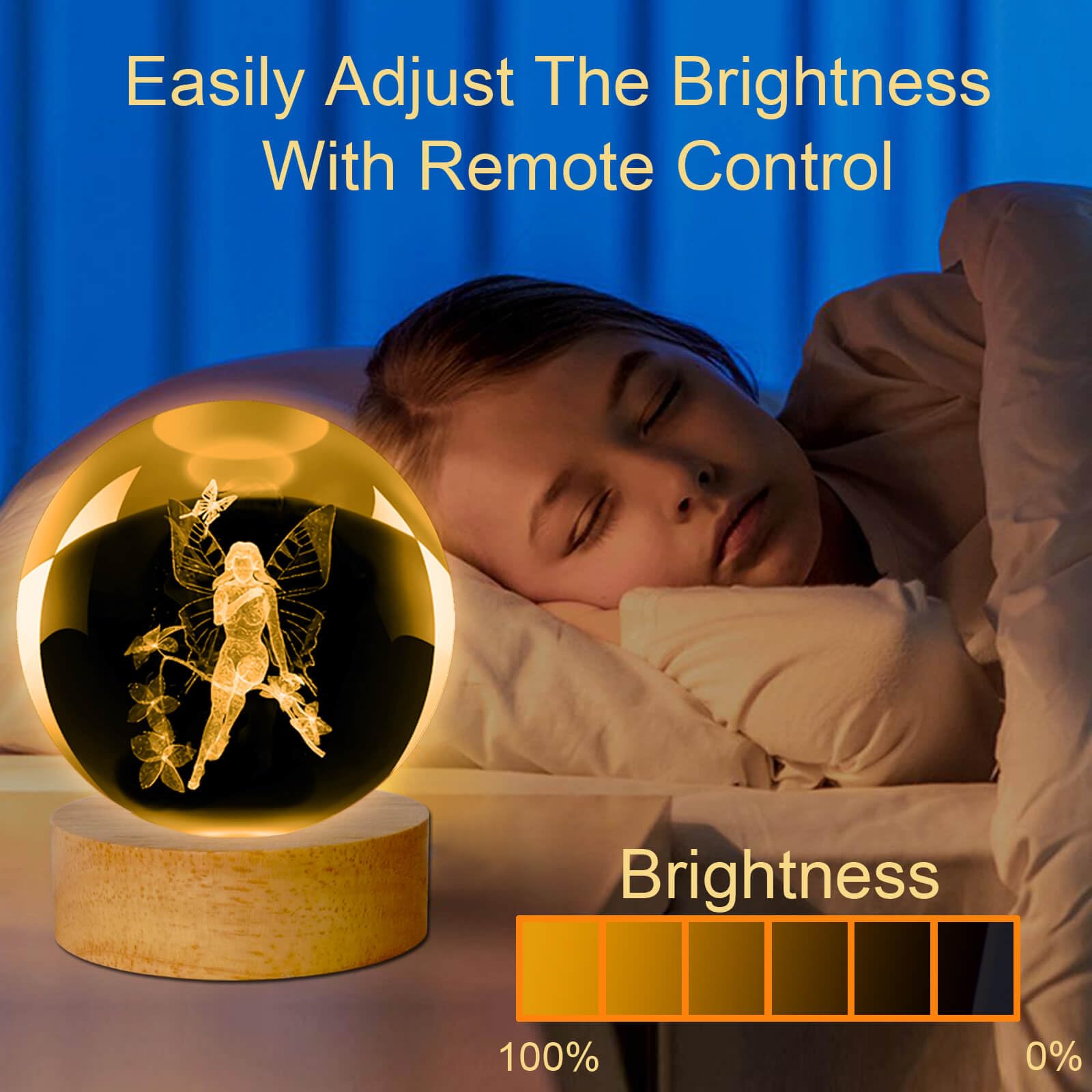 Linsina 3D Fairy Crystal Ball Lamp,60Mm 16 Colors Crystal Ball Night Light With Wooden Base And Remote Control, Fairy Gifts And