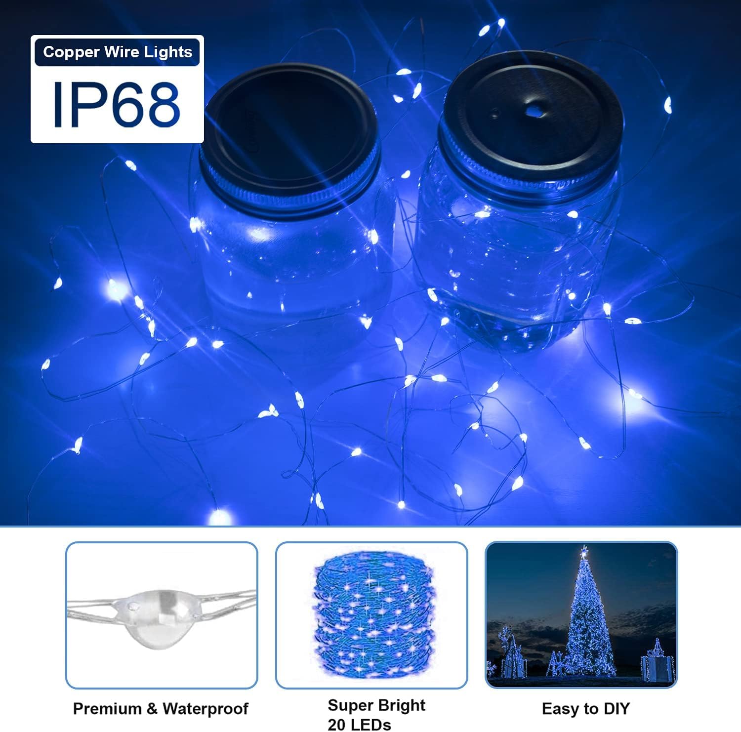 36 Pack Fairy Lights Battery Operated, 3 Speed Modes, Extra 40 Batteries For Replacement, 7Ft 20 Led Mini String Lights, Waterproof Copper Wire, Twinkle Firefly Lights For Christmas Decorations,Blue