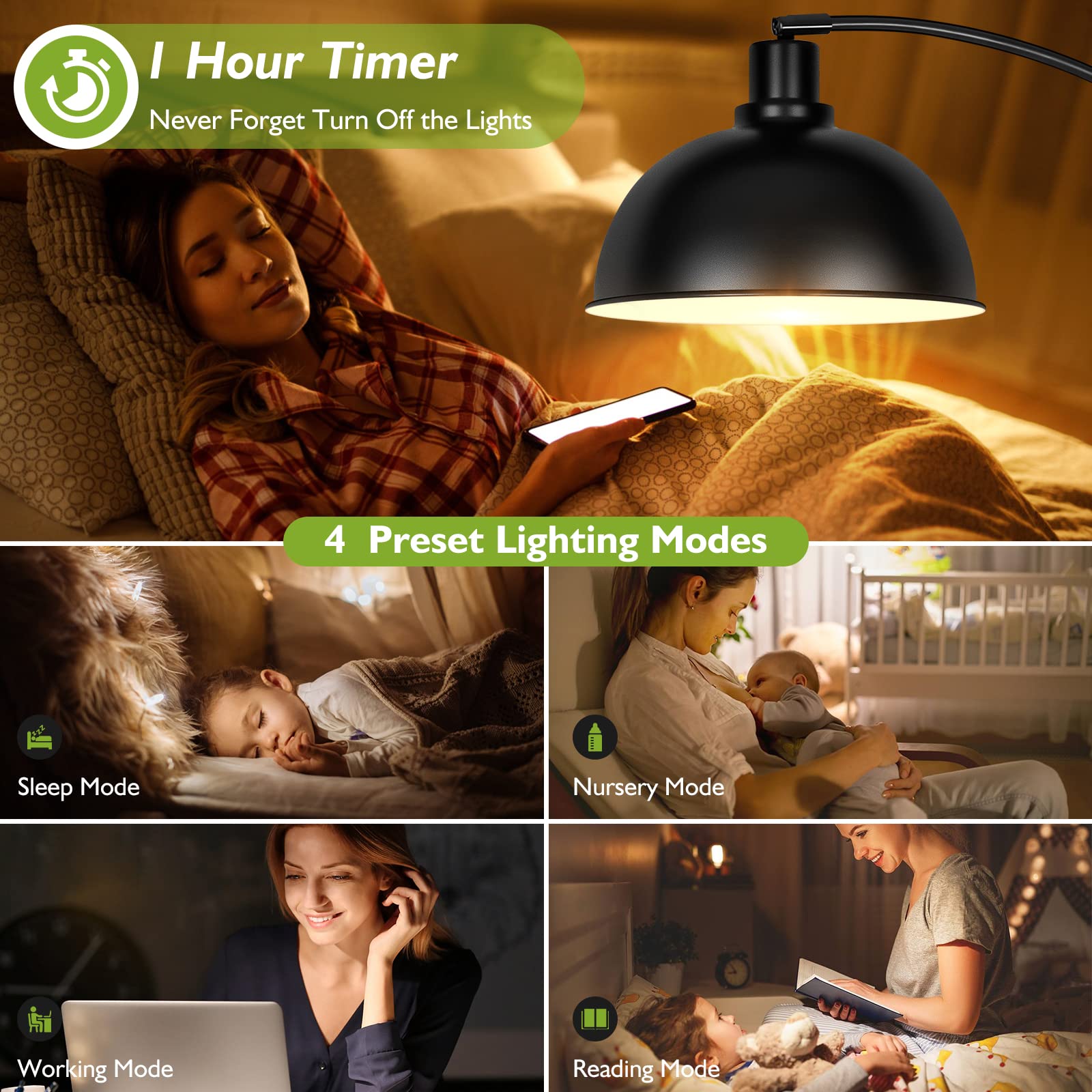 Arc Floor Lamps For Living Room, Modern Tall Standing Lamp Remote Control,Stepless Dimmable Black Floor Lamp With Hanging Dome Shade, Over Couch Arched Reading Lamp For Bedroom (Bulb Included)