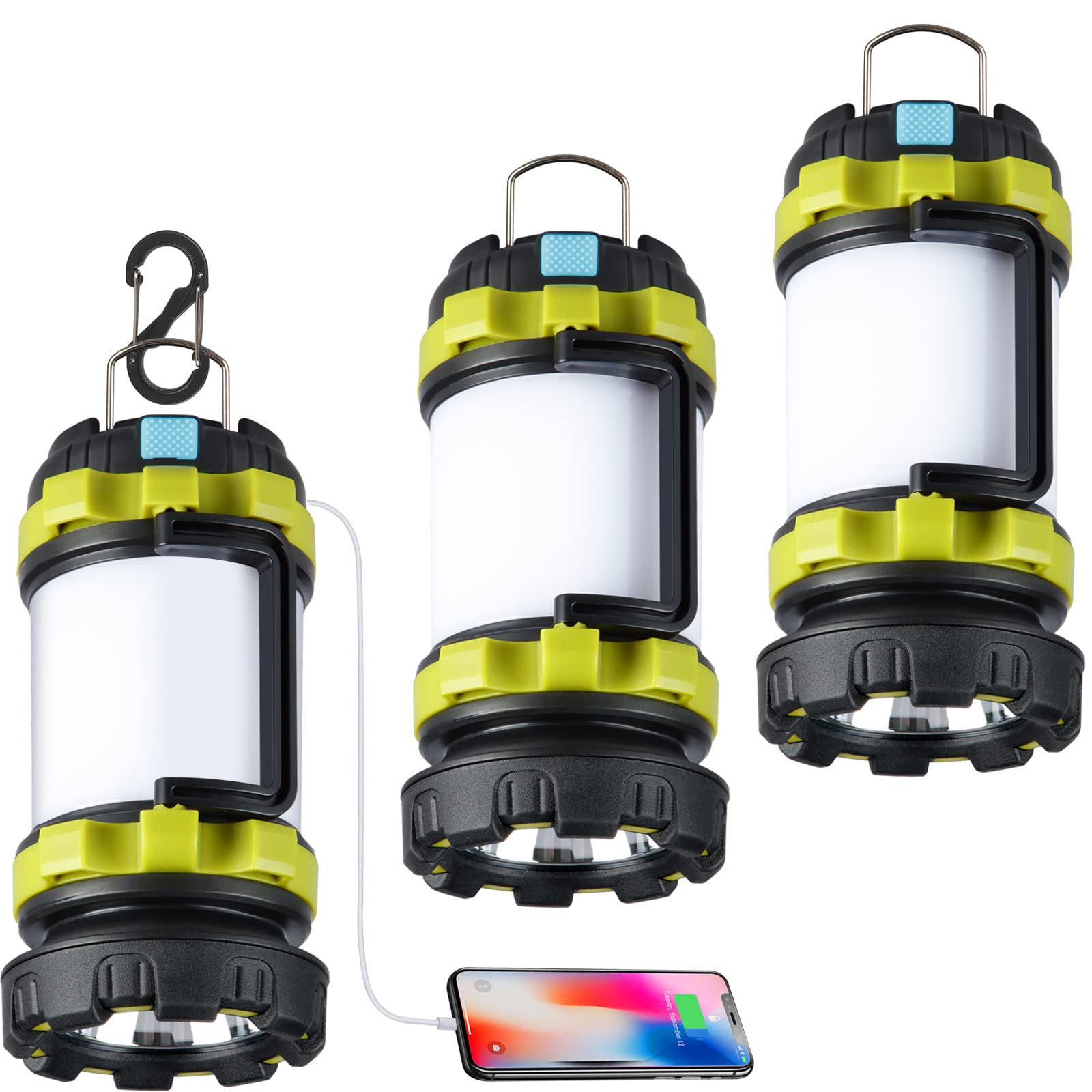 3 Pack Camping Lantern, Outdoor LED Camping Light, Rechargeable Flashlights with 1000LM, 6 Modes, 4000mAh Power Bank, IPX5 Water