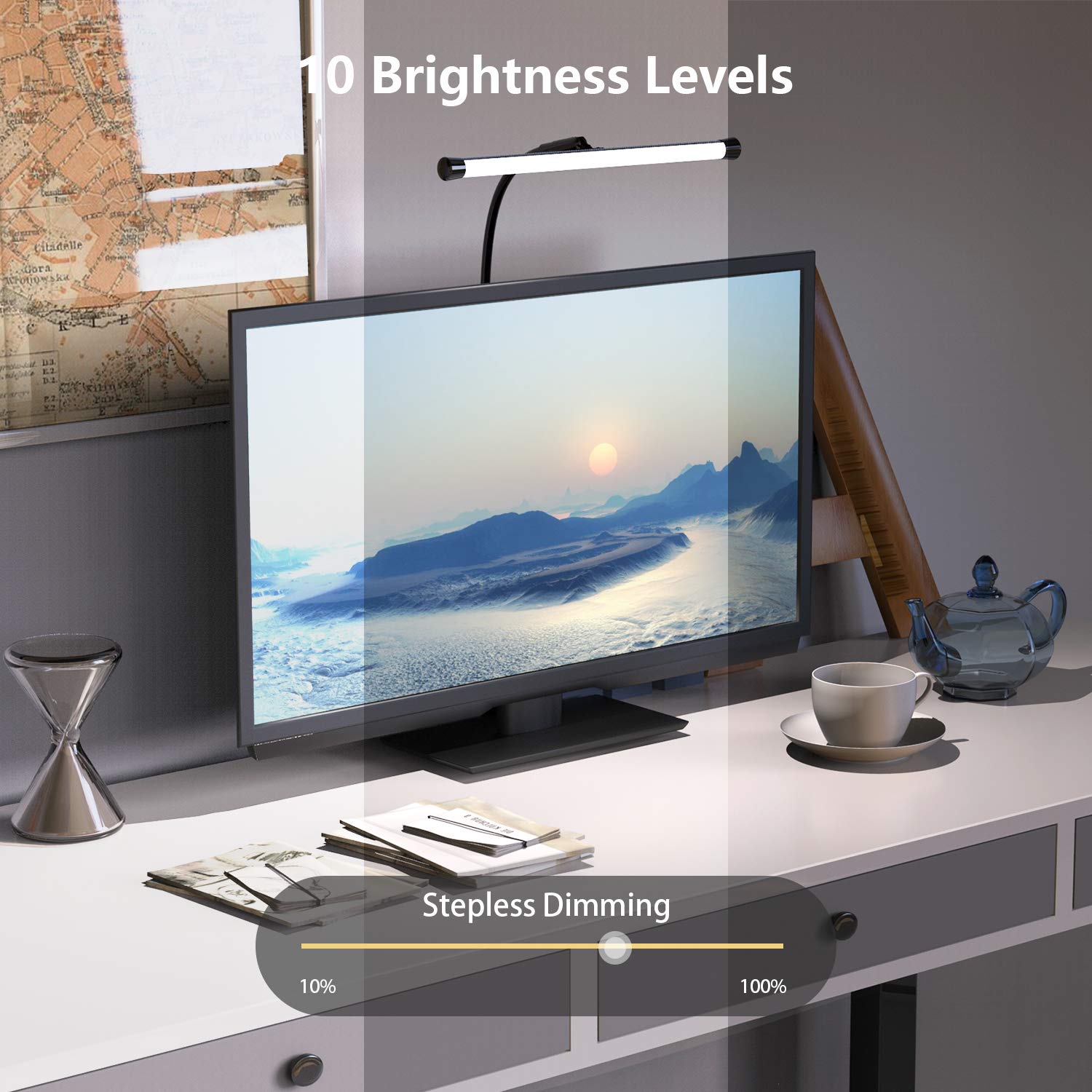 YOUKOYI LED Desk Lamp with Clamp, 10 Brightness Levels, 3 Color Modes, Flexible Gooseneck, Black