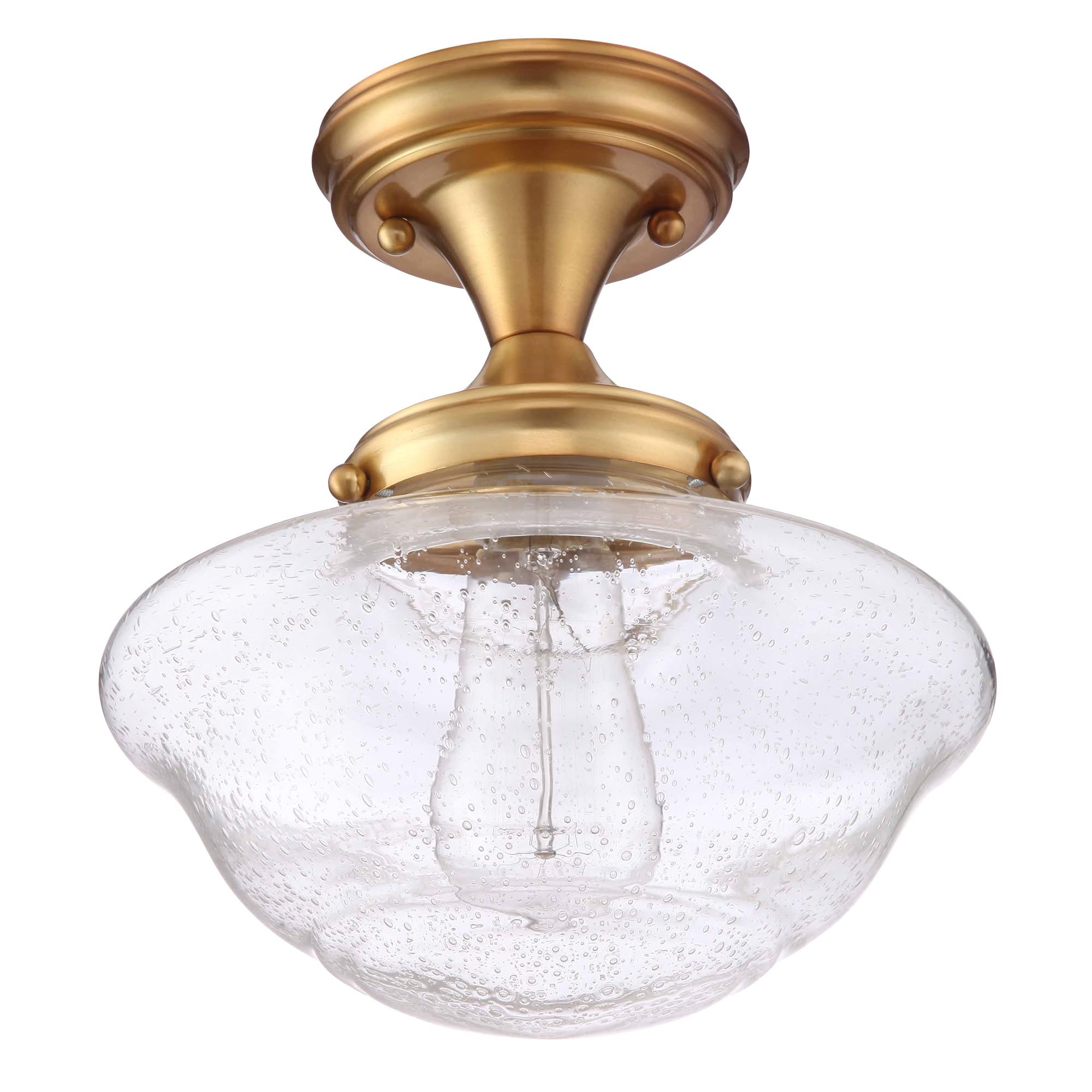 Design House Vintage-Inspired Schoolhouse Semi-Flush Mount Ceiling Light, 9 In X 9 In X 10 In, Satin Gold, Clear Seeded Glass Sh