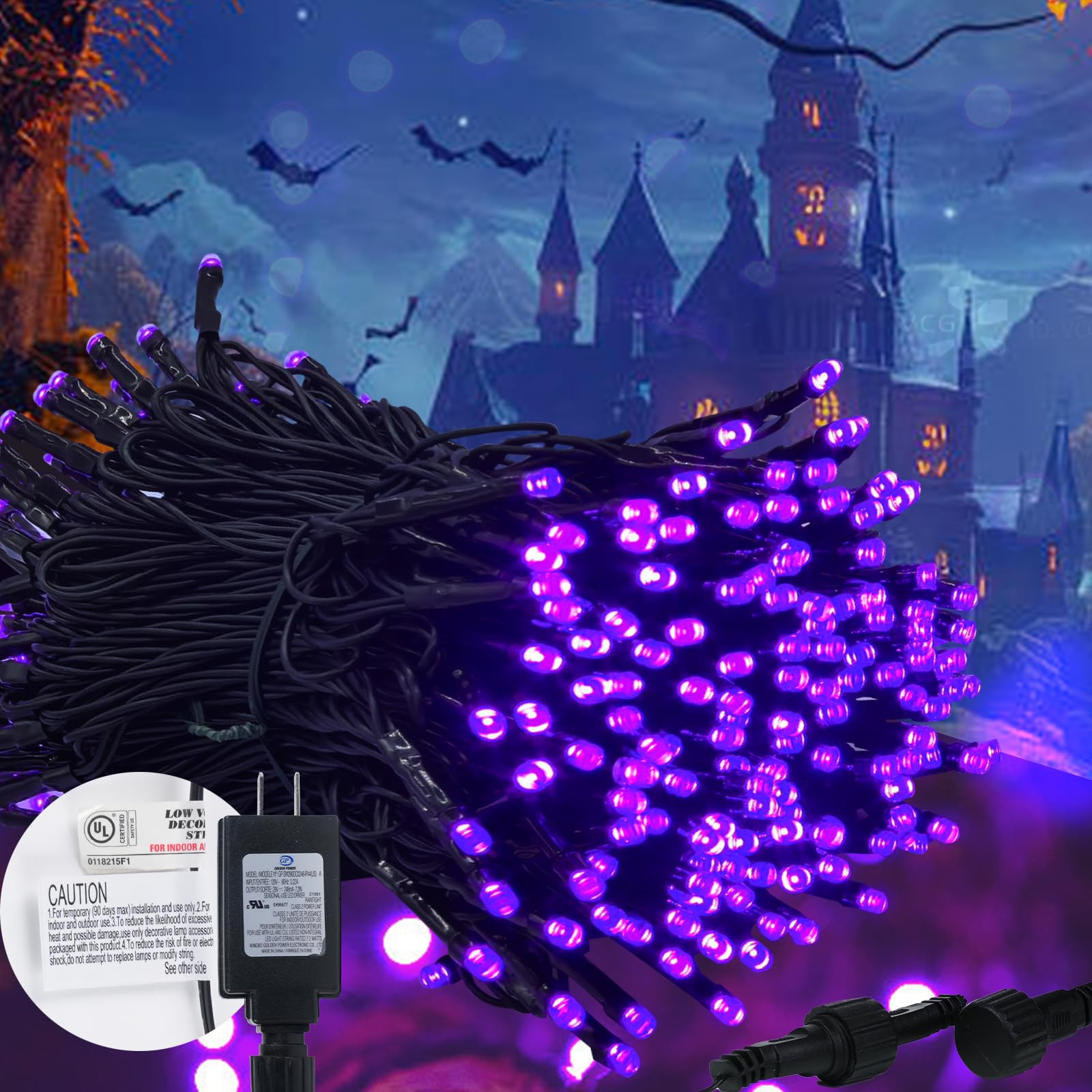 Kwaiffeo Purple Halloween Lights, 100FT 300LED String Lights Outdoor Indoor, 8 Modes Connectable Purple Lights for Christmas Hal