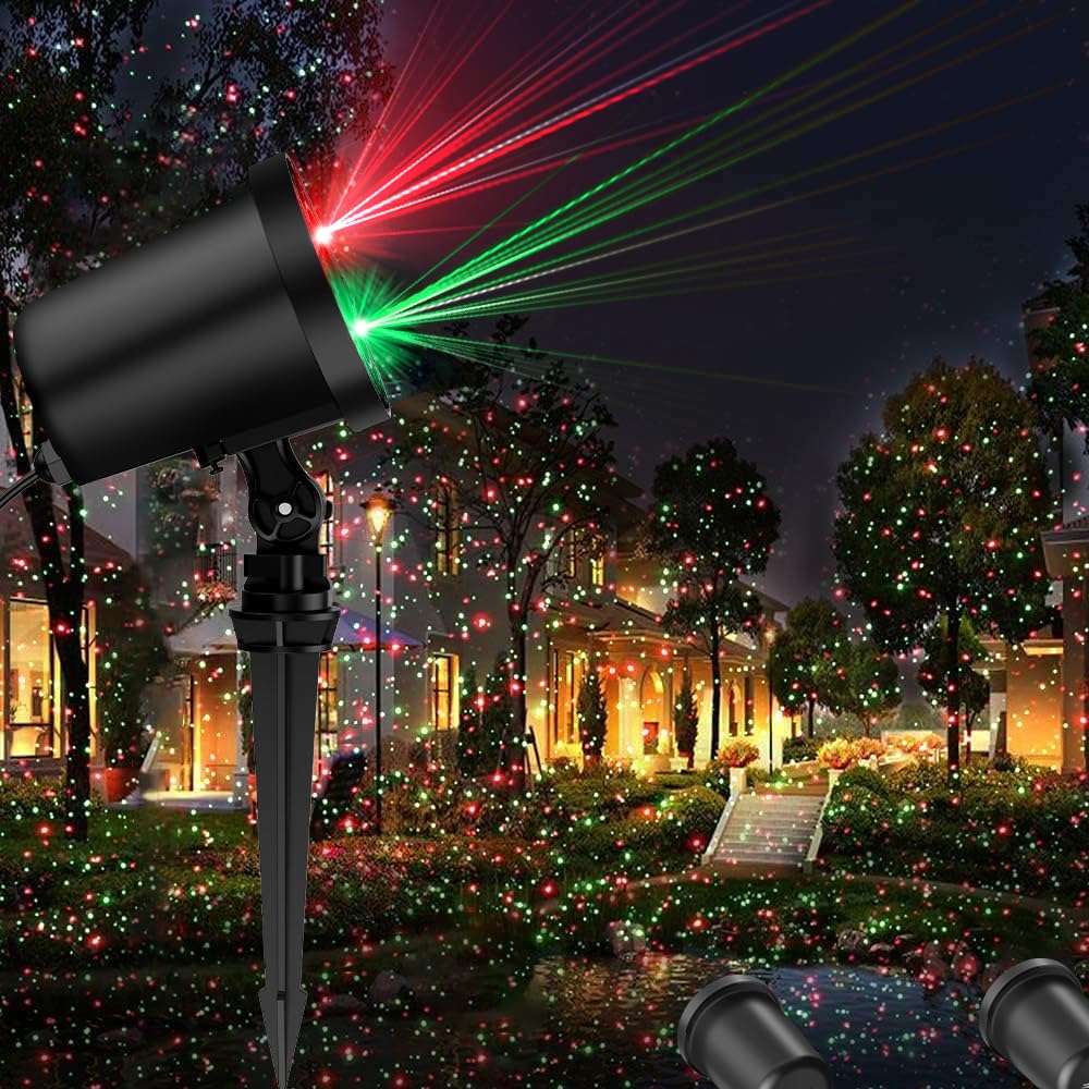 Christmas Laser Light Projector, 2 Pack, Red And Green Star Laser Lights Show With Timer For Outdoor Decorations, Waterproof Landscape Lighting For Christmas And Holidays