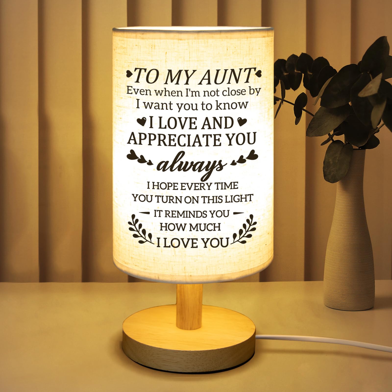 Calibron Gifts for Aunt from Niece, Aunt Birthday Gifts Fabric Lamp, Birthday Gifts for Aunt Table Lamp with Wooden Stand Unique