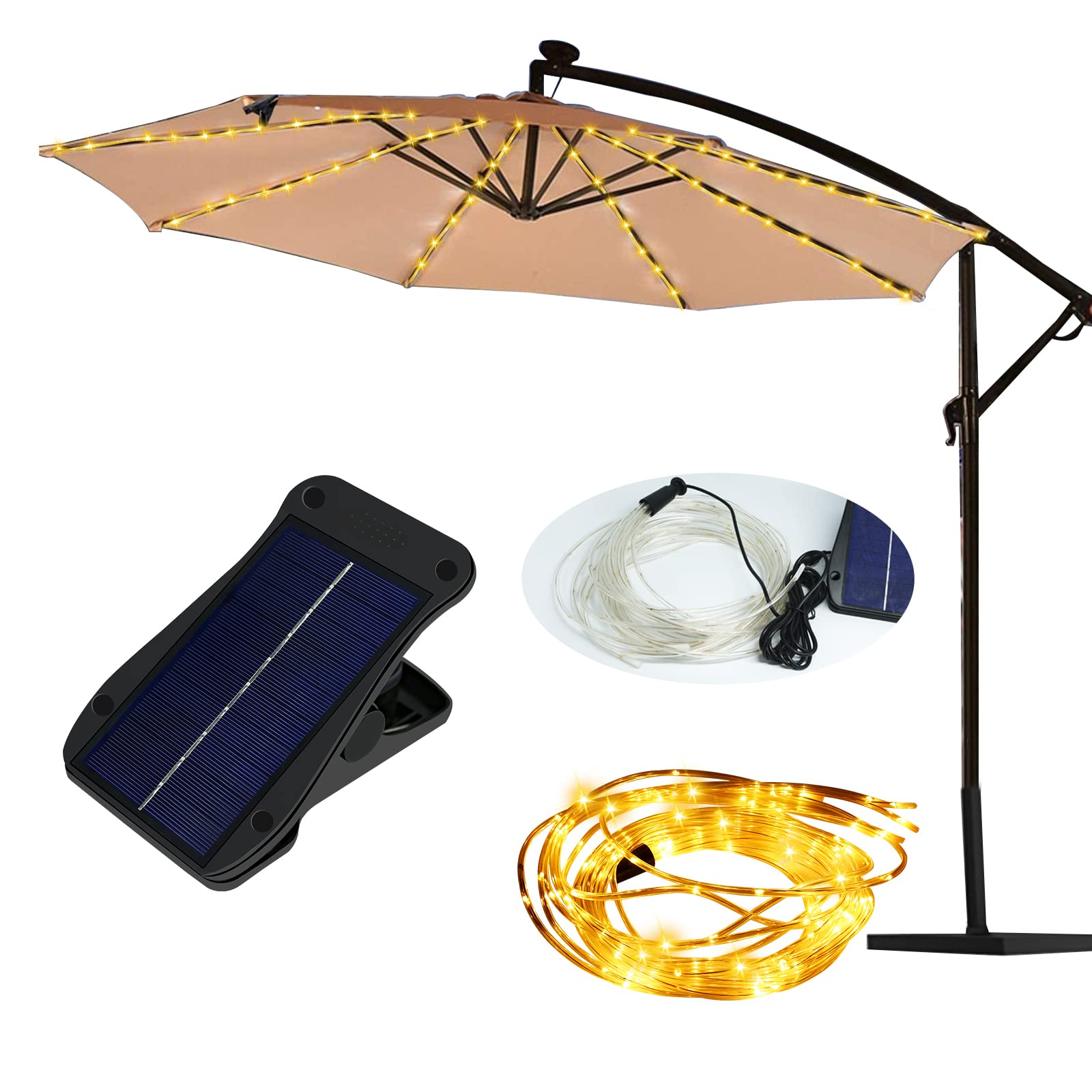 Znycye Solar Umbrella Lights,Patio Umbrella Lights Outdoor With 5V Solar Panel Clip 112 Led Outdoor Waterproof Umbrella Solar Li