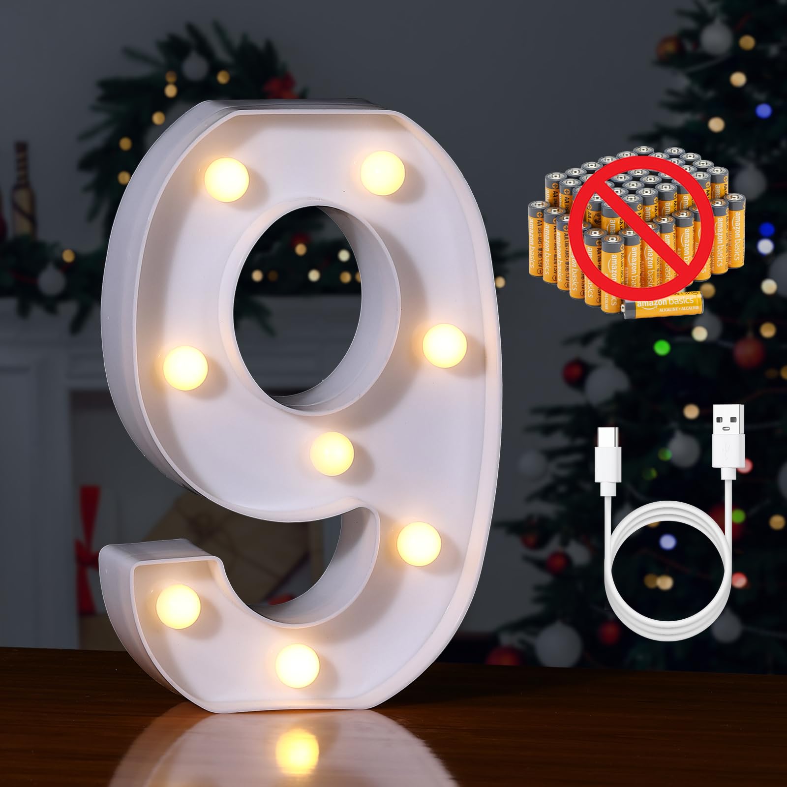 Foaky Rechargeable LED Letter Lights Sign Marquee Night Light for Parties, 9in, Warm-Rechargeable, Plastic