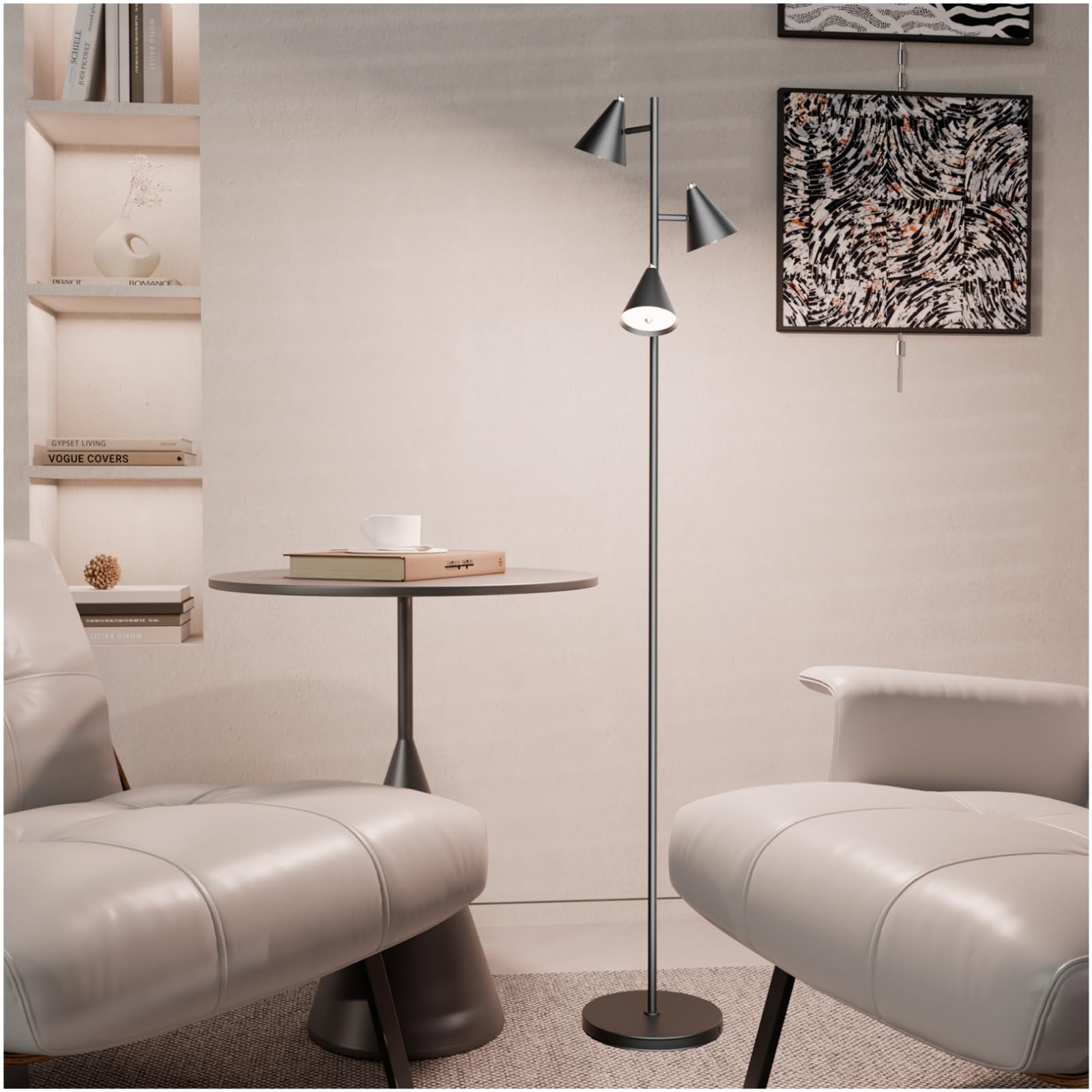 KimYan Tree Floor Lamp - Dimmable 3 LED Lights, 5 Color Temperatures, 63" Black, Model FL1 for Living Room, Bedroom, Office