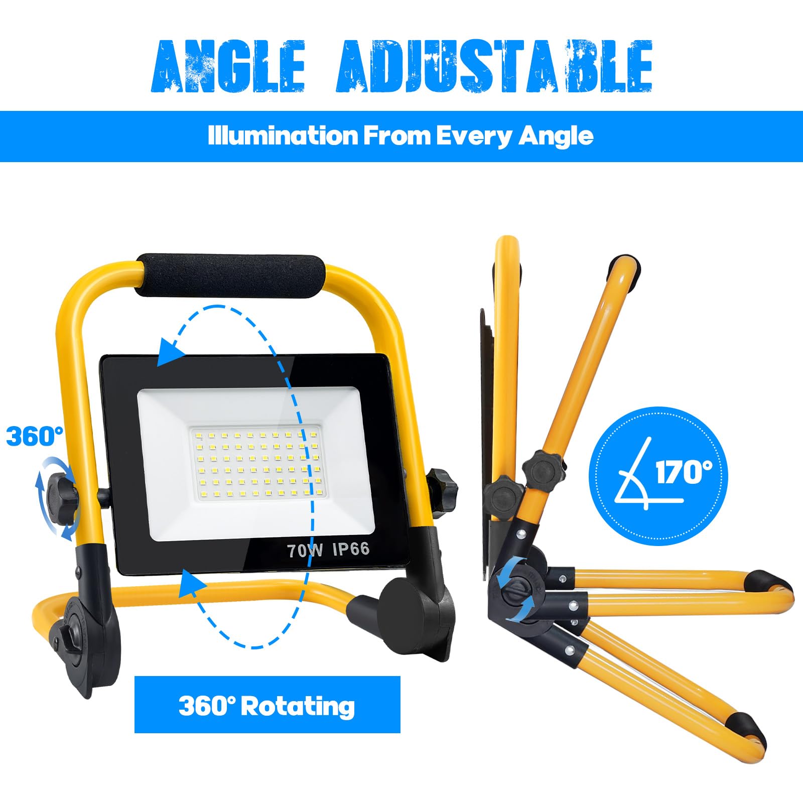 7000Lm Led Work Light 5Ft Cord With Plug,With Individual Switch.Portable,Ip66 Waterproof With A Stand.For Camping,Garage, Car Re