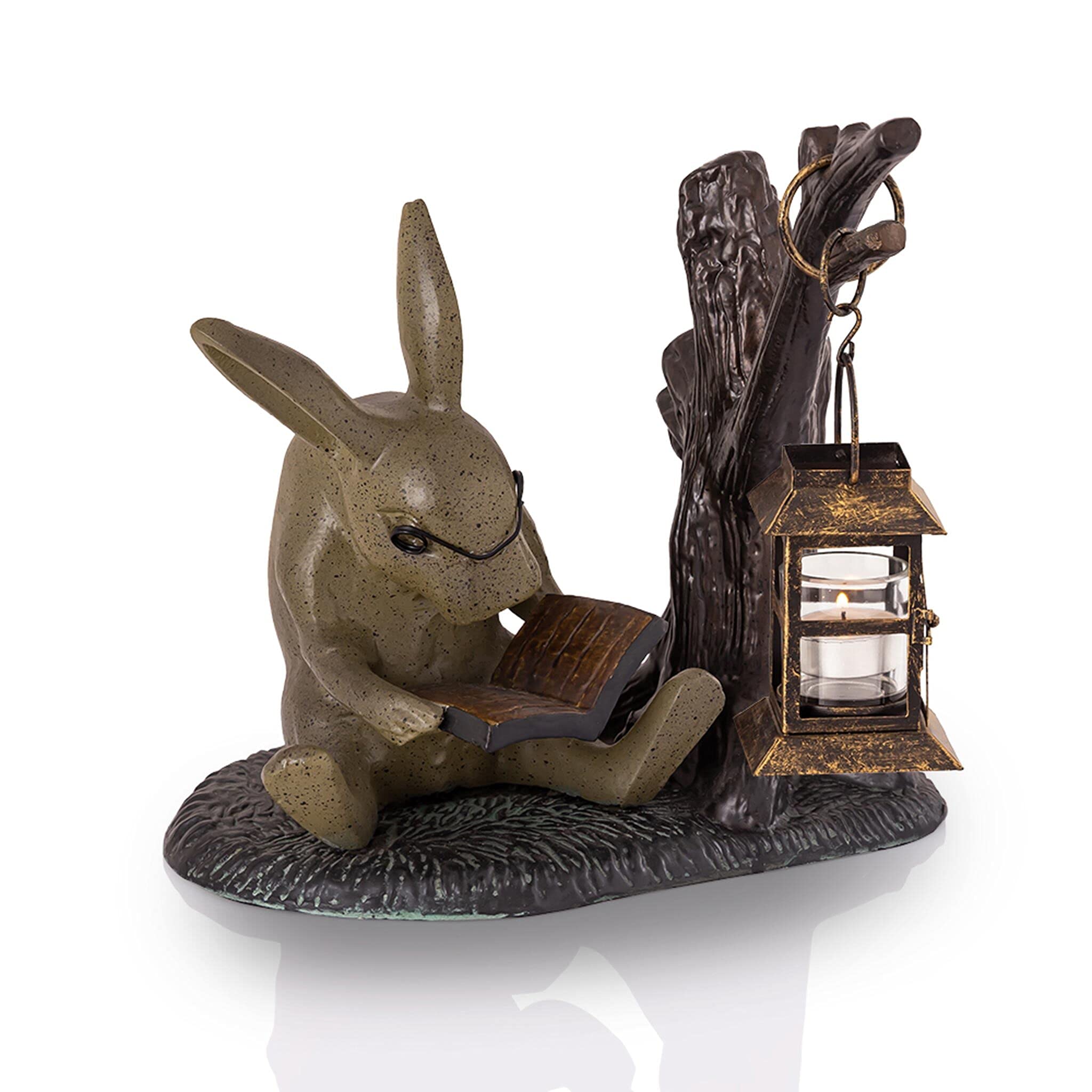 SPI Cast Aluminum Rabbit Garden Lantern Candle Holder Statue - Multicolor, Model 53032